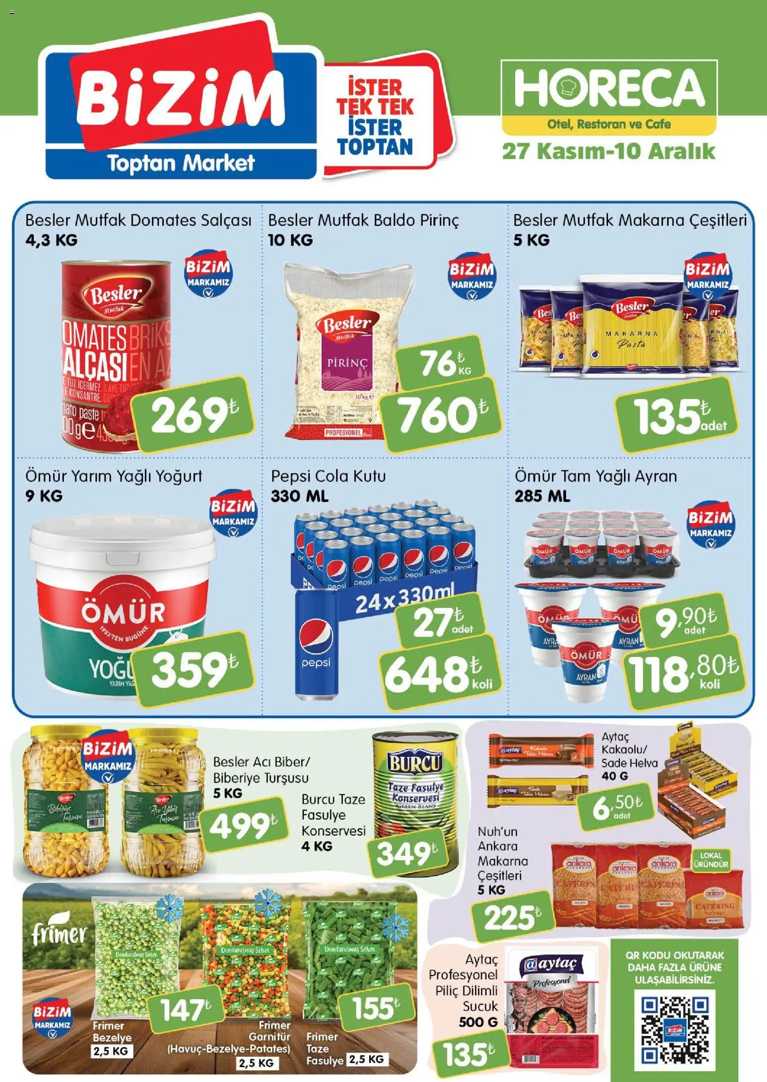 Bizim Toptan Horeca kataloğu 27.11.2025 - Broşürünün önizlemesi - Makarna, Fasulye, Pirinç, Taze Fasulye, Sebze, Tuz, Bezelye, Piliç