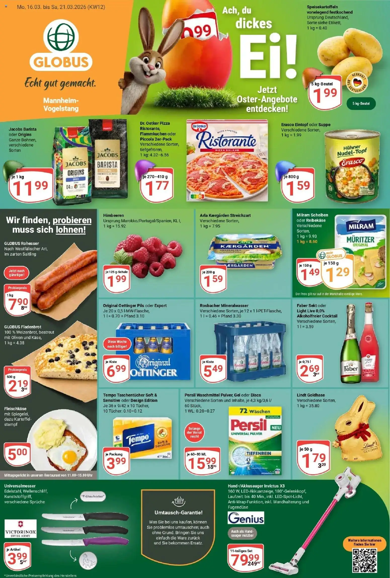 Vorschau von dem Prospekt des Geschäftes Globus, gültig ab dem 15.03.2026 - Lindt, Ristorante, Waschmittel, Tempo, Persil, Taschentücher, Milram, Erasco