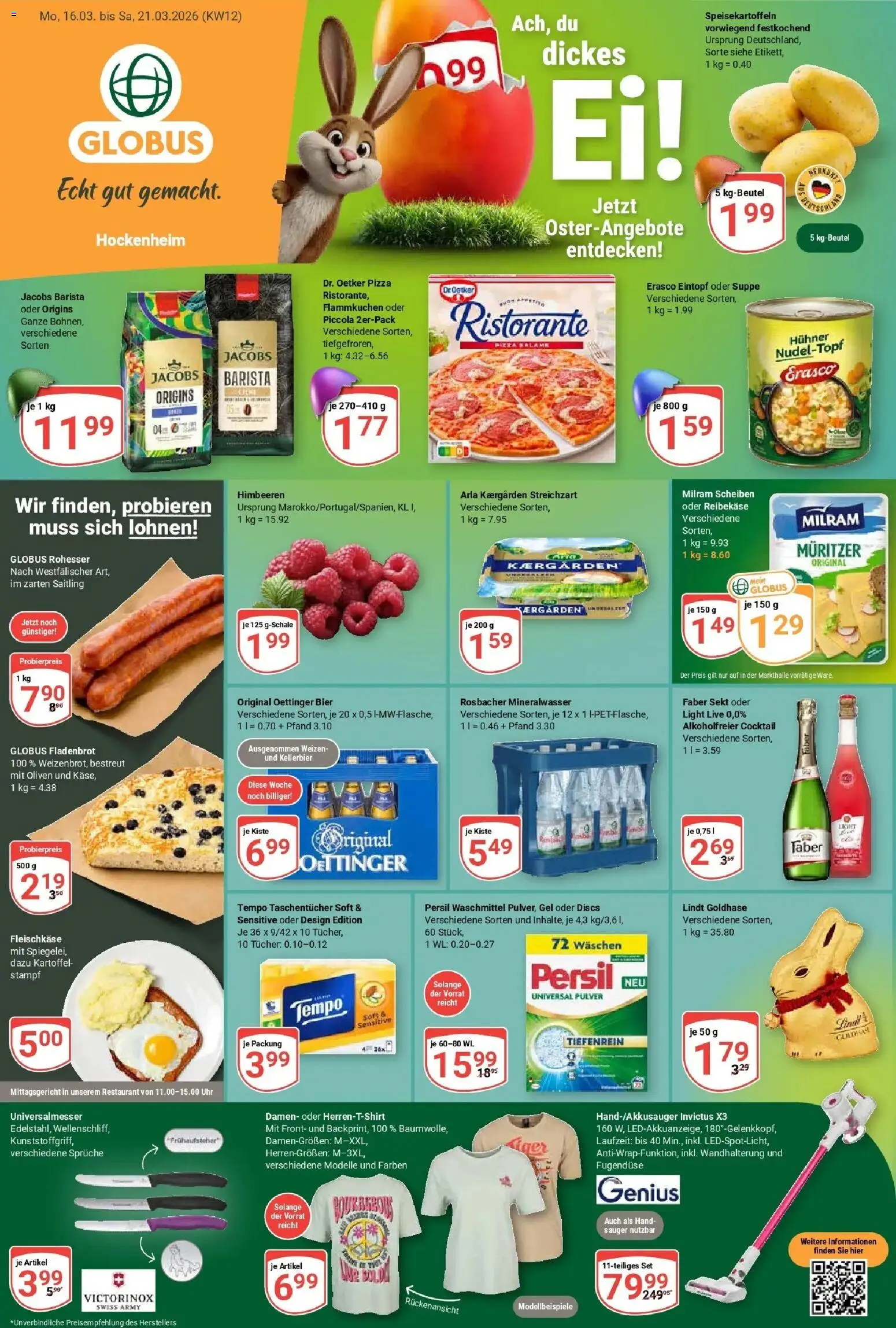 Vorschau von dem Prospekt des Geschäftes Globus, gültig ab dem 15.03.2026 - Lindt, Himbeeren, Mineralwasser, Sekt, Oettinger, Tempo, Taschentücher, Erasco