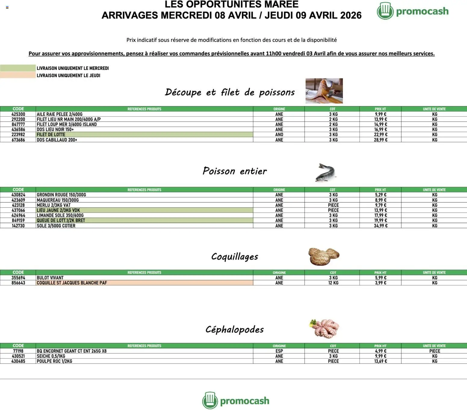 Prévisualisation de Promocash Opportunités Marée du magasin Promocash formulaire valide 08/04/2026 - Poissons, Poisson, Maquereau, Coquillages