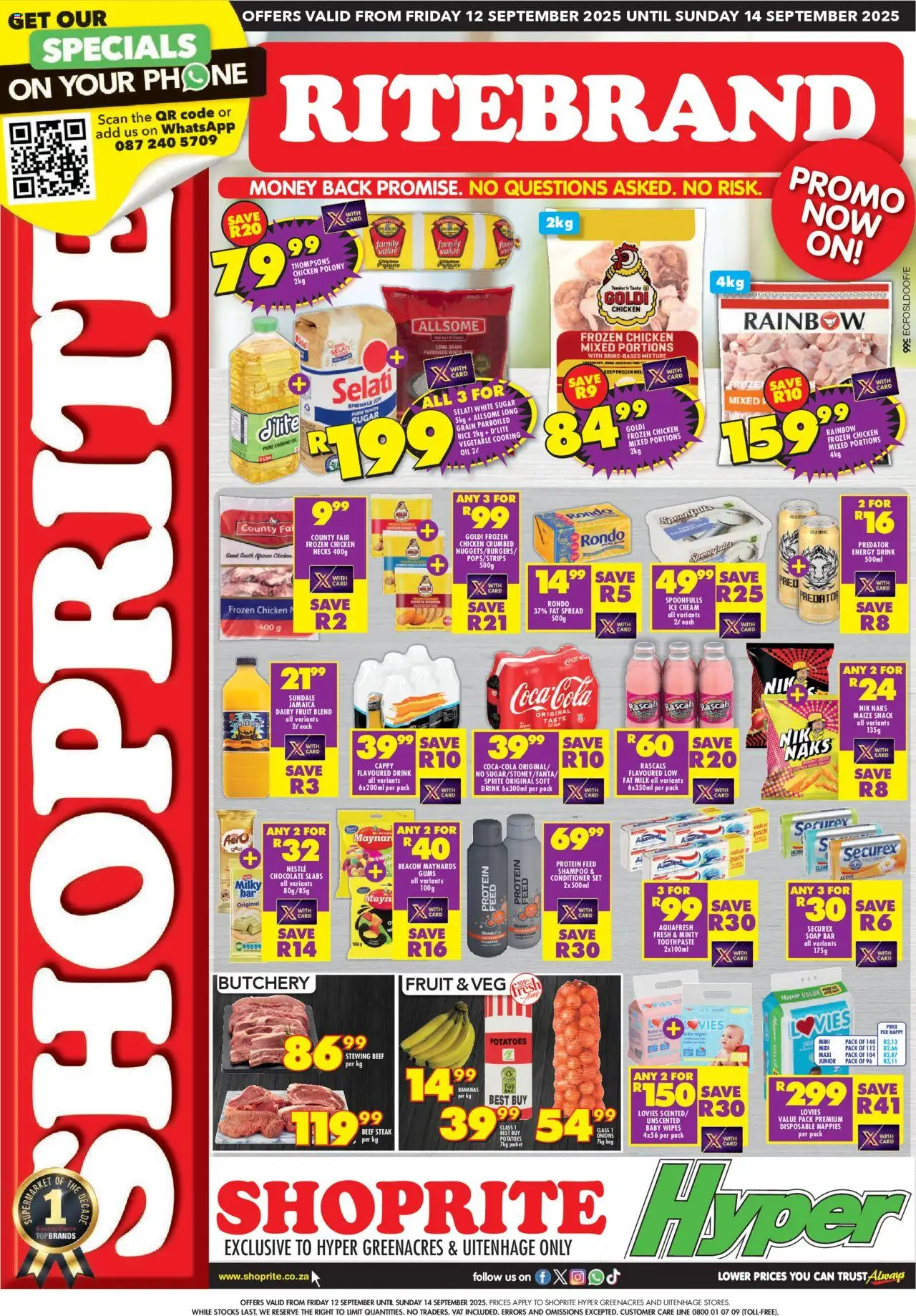 Shoprite Eastern Cape - Hyper Ritebrand Savings Greenacres and Uitehage 12/09 - 14/09/2025 >> Catalogue