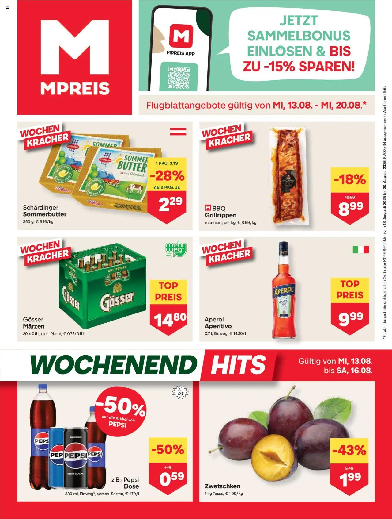  MPREIS Anras ab (13.08.2025 - 20.08.2025) - Seite 1 - Aperol, Butter, Pepsi
