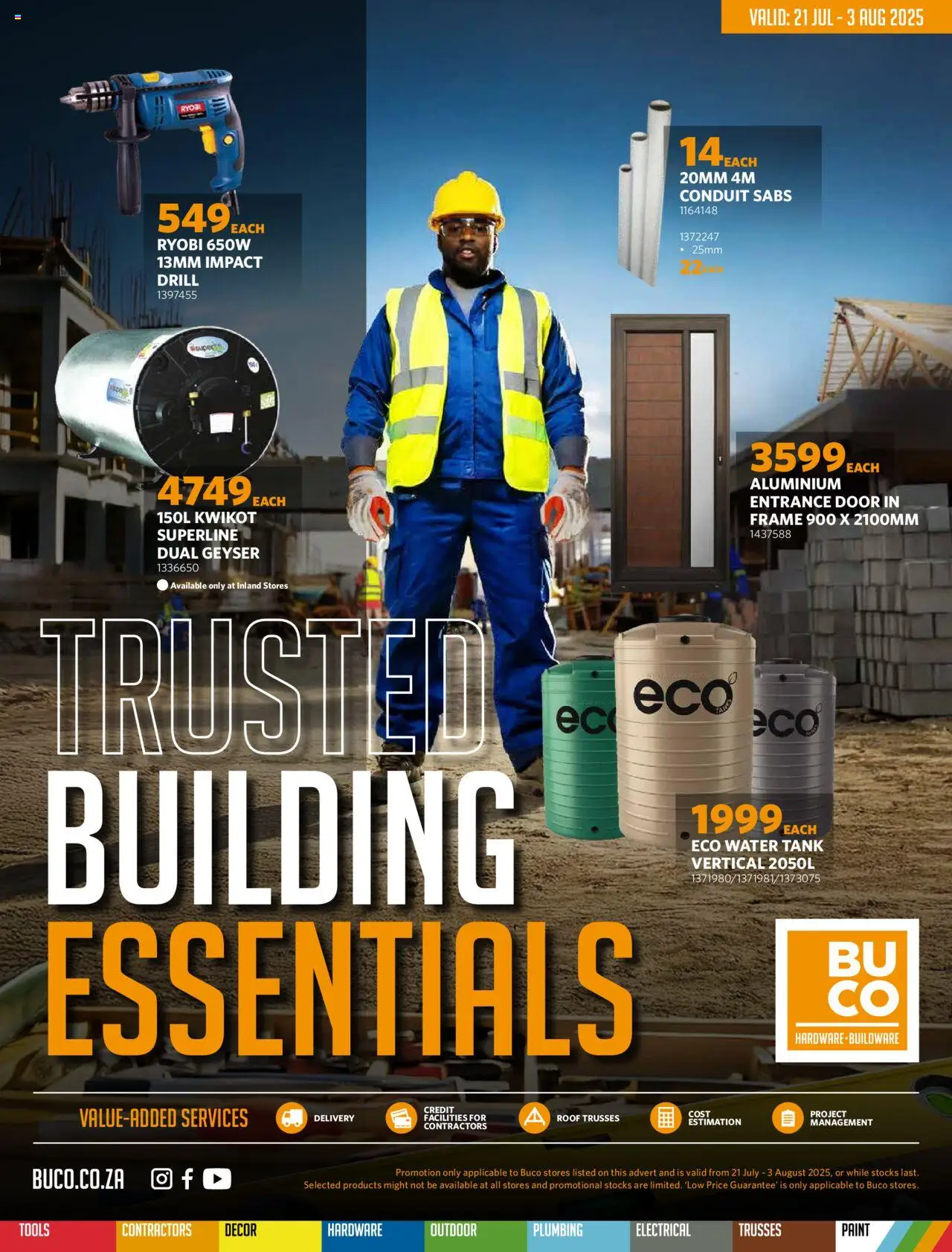 BUCO Specials from 21/07 - 03/08/2025 > Promotions - Frame, Tank, Drill, Paint, Geyser, Water