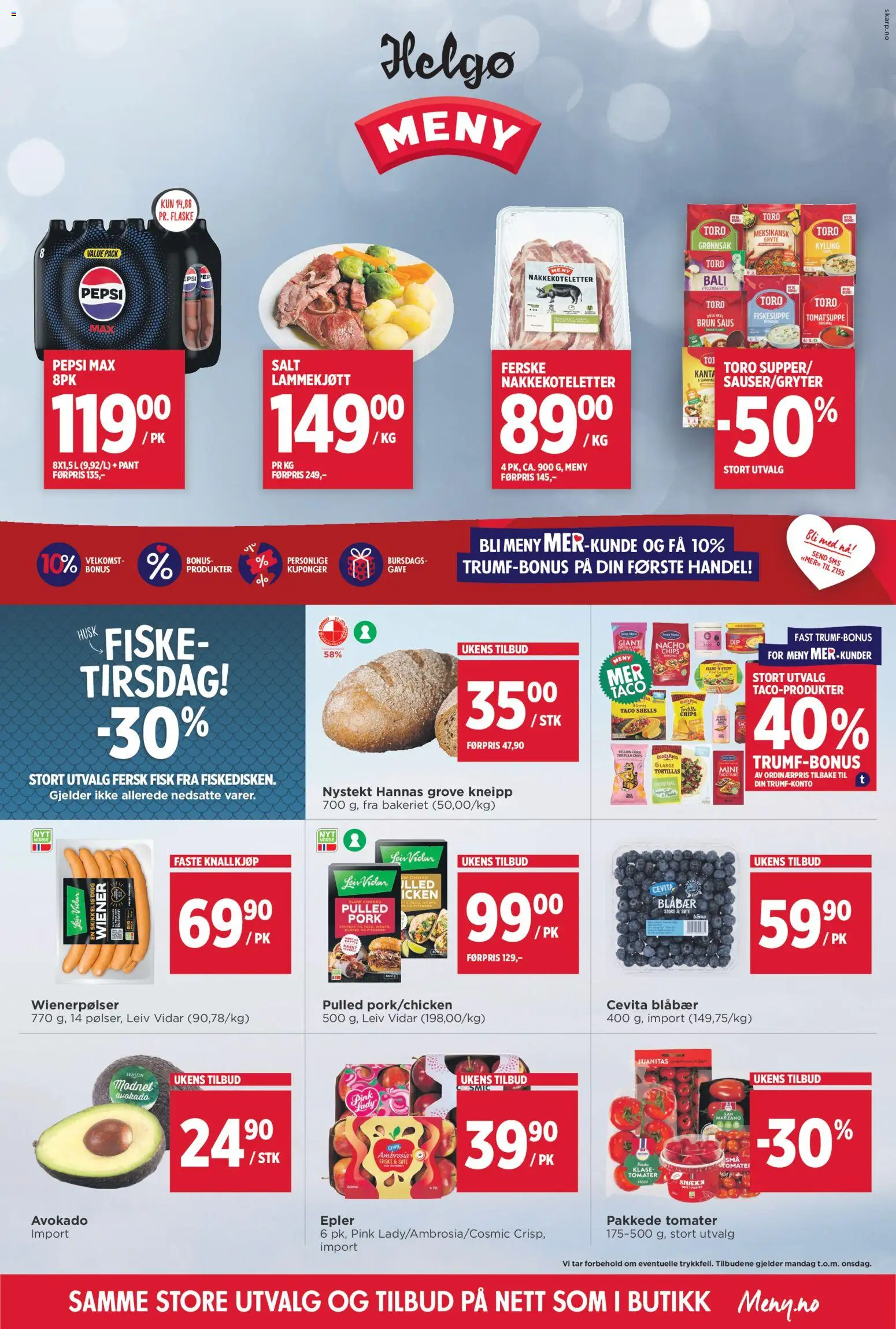 Forhåndsvis Mandag Helgo fra butikk Meny gyldig fra 13/04/2026