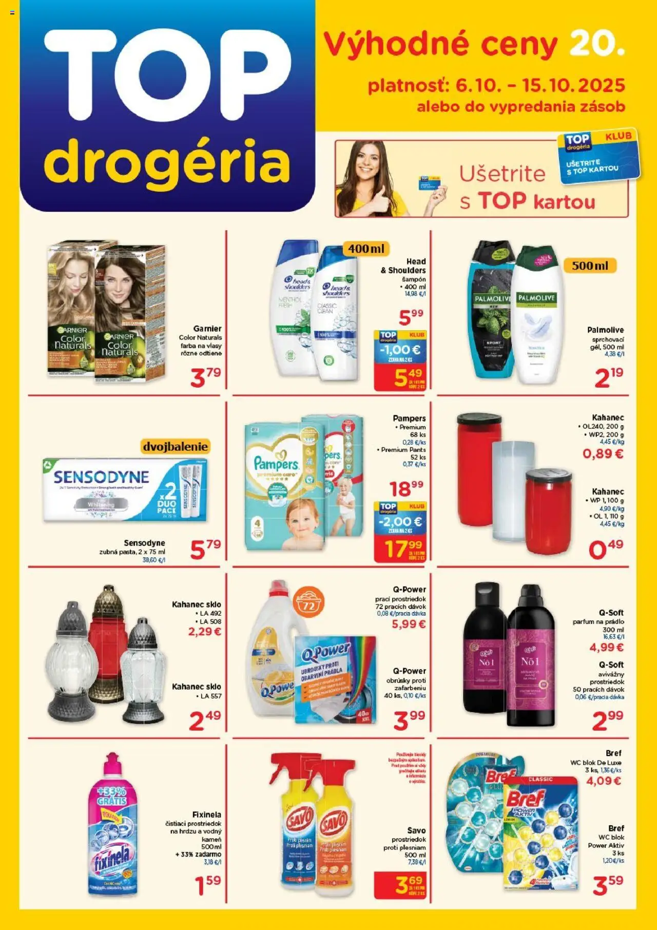 Náhľad TOP Drogéria letáku platného od 06.10.2025 - Wc, Farba na vlasy, Savo, Pampers, Šampón, Čistiaci prostriedok, Head & Shoulders, Wc blok