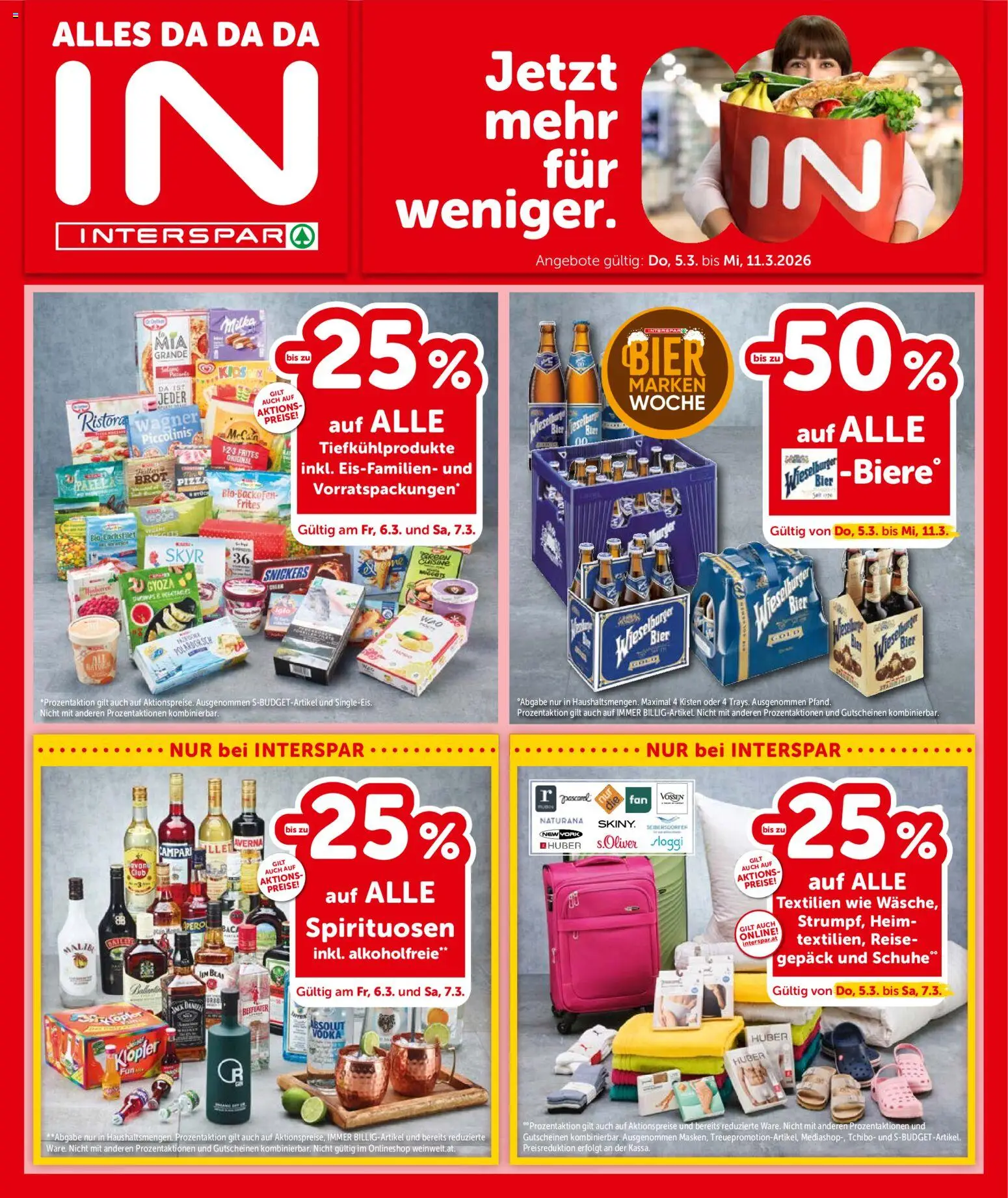 Vorschau der Angebote: Interspar Interspar Flugblatt - Niederösterreich gültig ab 05.03.2026 - Pizza, Bier, Brot, Snickers
