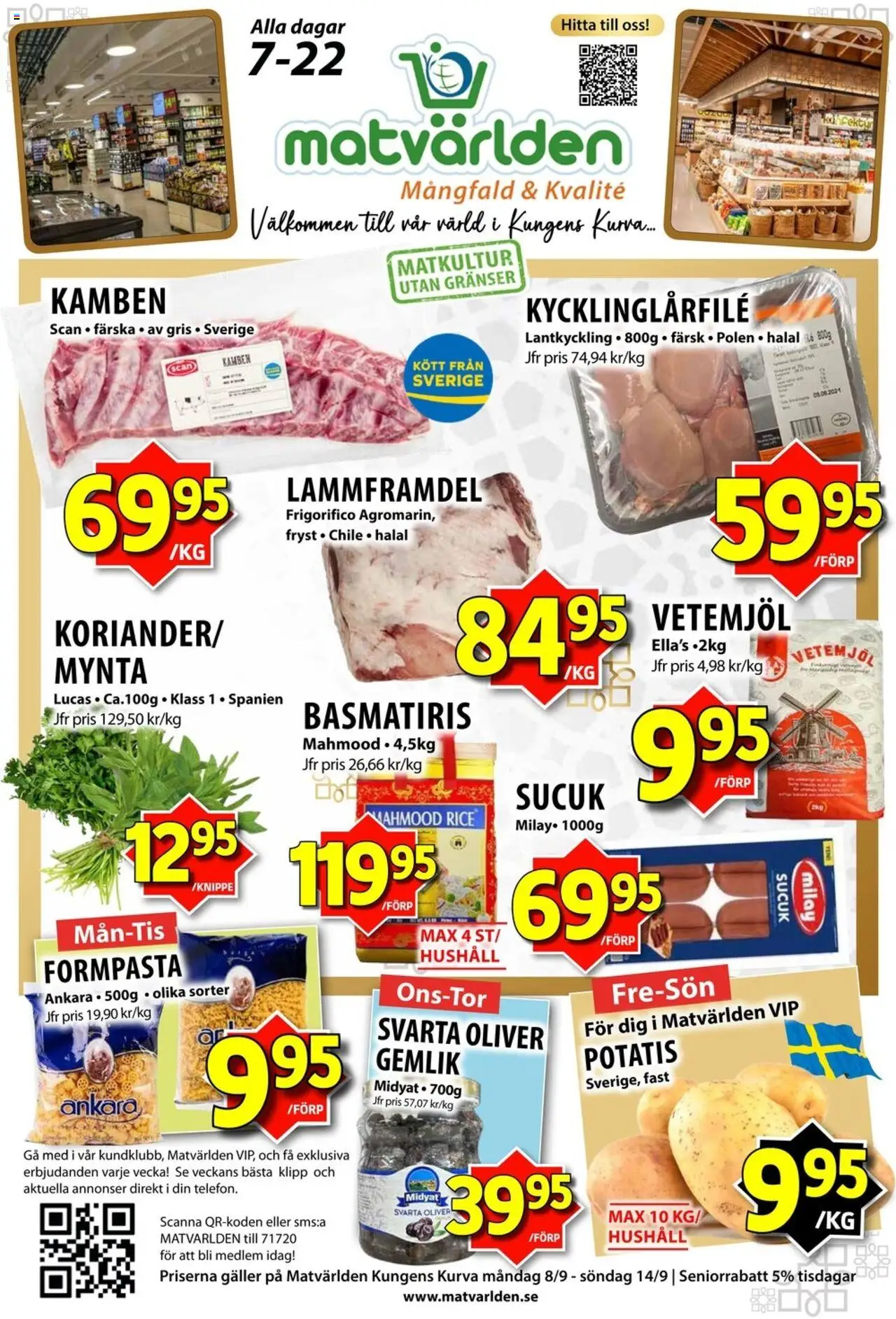 Aktuella reklamblad Matvärlden är giltig 08/09 2025 > Veckans Erbjudanden gäller från 08/09/2025 till 14/09/2025 sidnummer 1