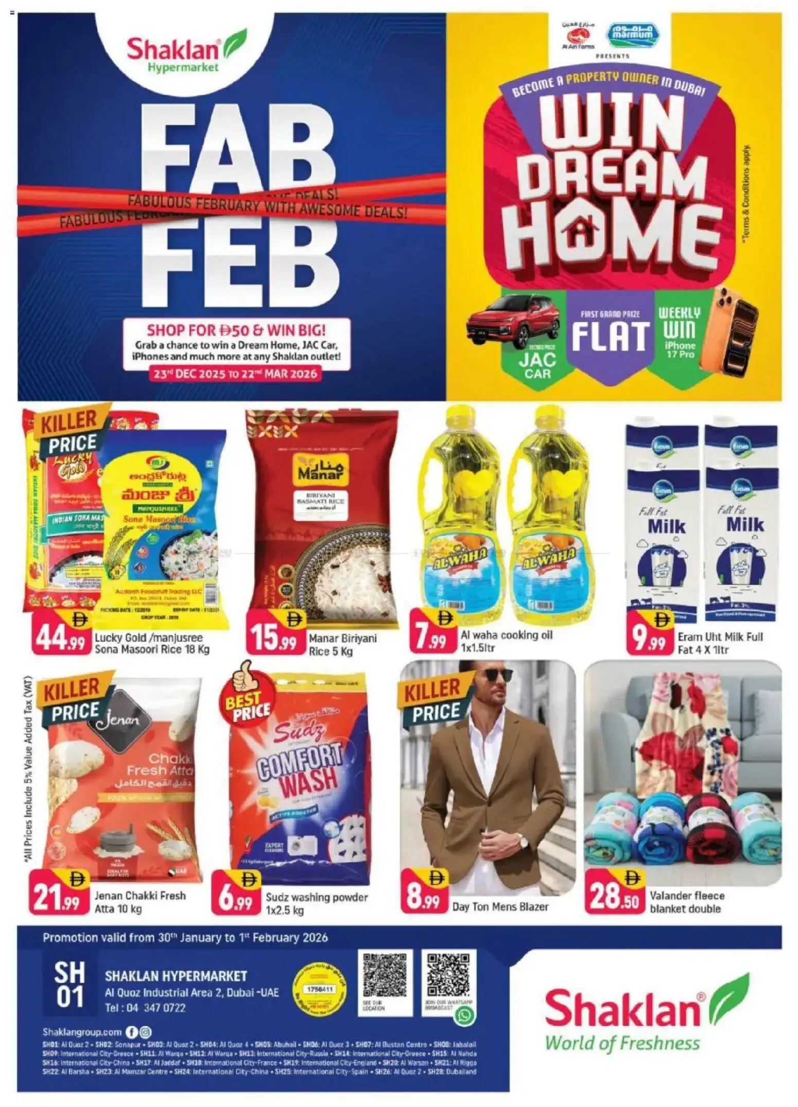 Preview of the catalogue Weekend Deals - Al Quoz Industrial Area 2 of store Shaklan valid from 30 Jan, 2026 - Milk, Oil, Blanket, Rice, Blazer, Powder, Washing powder