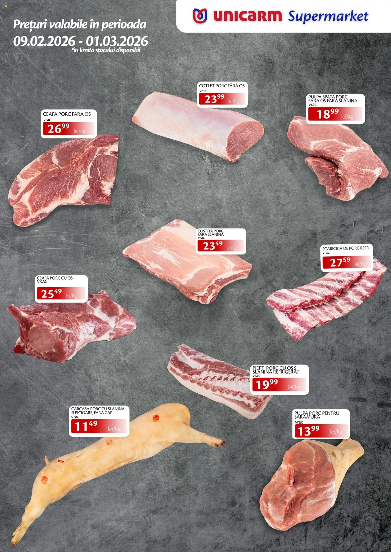 Previzualizarea de cataloage: Unicarm Catalog nou valabil de la 09.02.2026 - Slanina, Cotlet, Cotlet porc, Carcasă