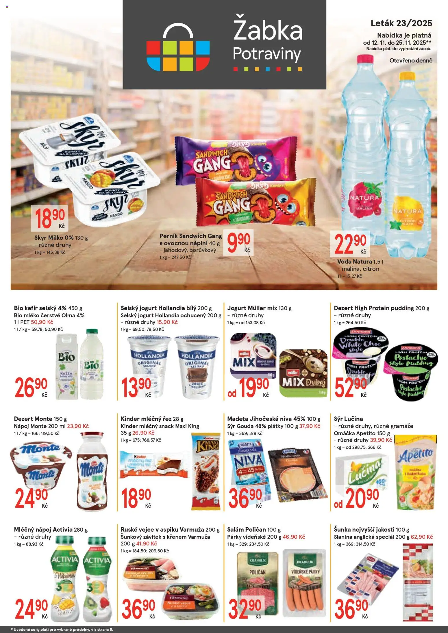 Náhled nabídky: Žabka Leták platný od 12.11.2025 - Mango, Protein, Perník, Salám, Hollandia, Vídeňské párky, Vejce v aspiku, Jogurt Müller Mix
