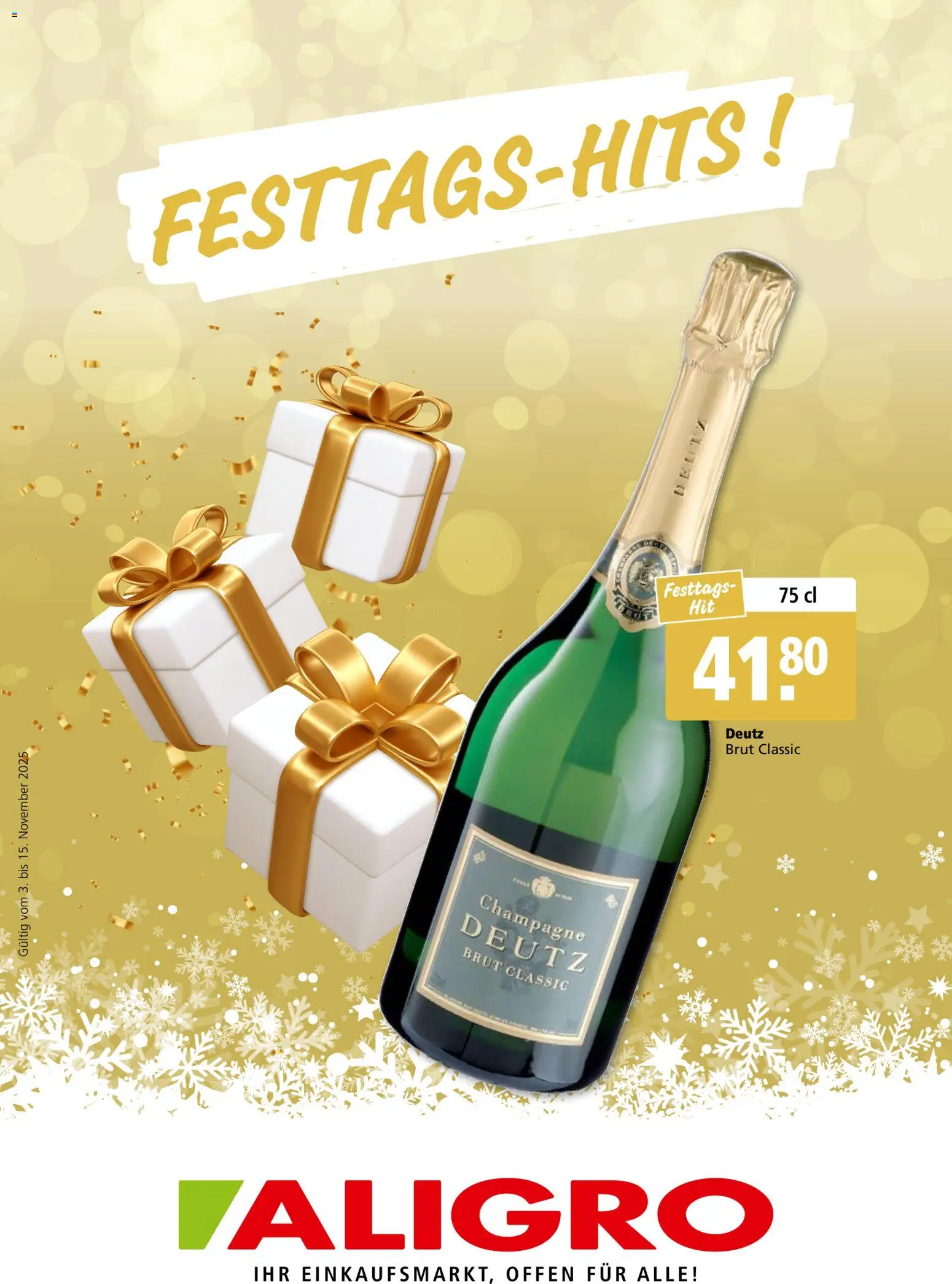 Vorschau des Merkblatts Aktionen Festtags-Hits Chavannes, Matran, Genf, Sitten vom Shop Aligro gültig von 03.11.2025 bis 15.11.2025