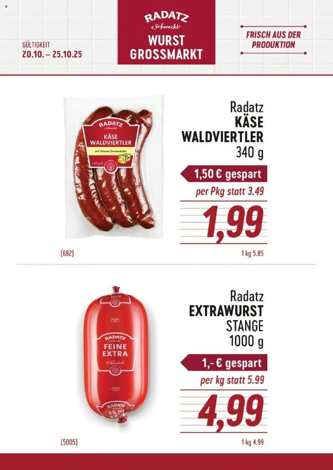  Radatz Flugblatt ab (20.10.2025 - 25.10.2025) - Seite 1 - Wurst, Käse