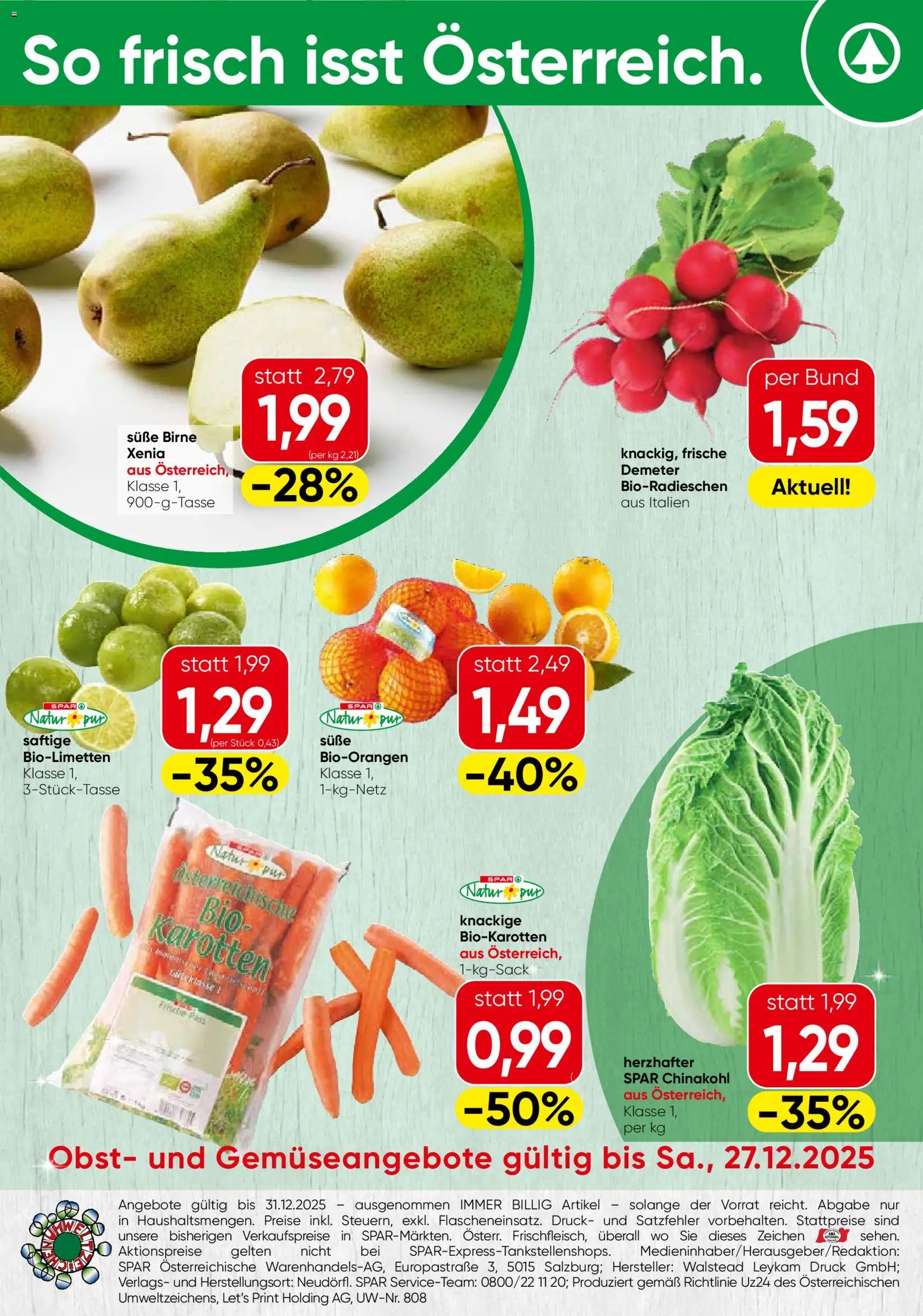 Vorschau der Angebote: Spar Vorarlberg Obst & Gemüse gültig ab 22.12.2025