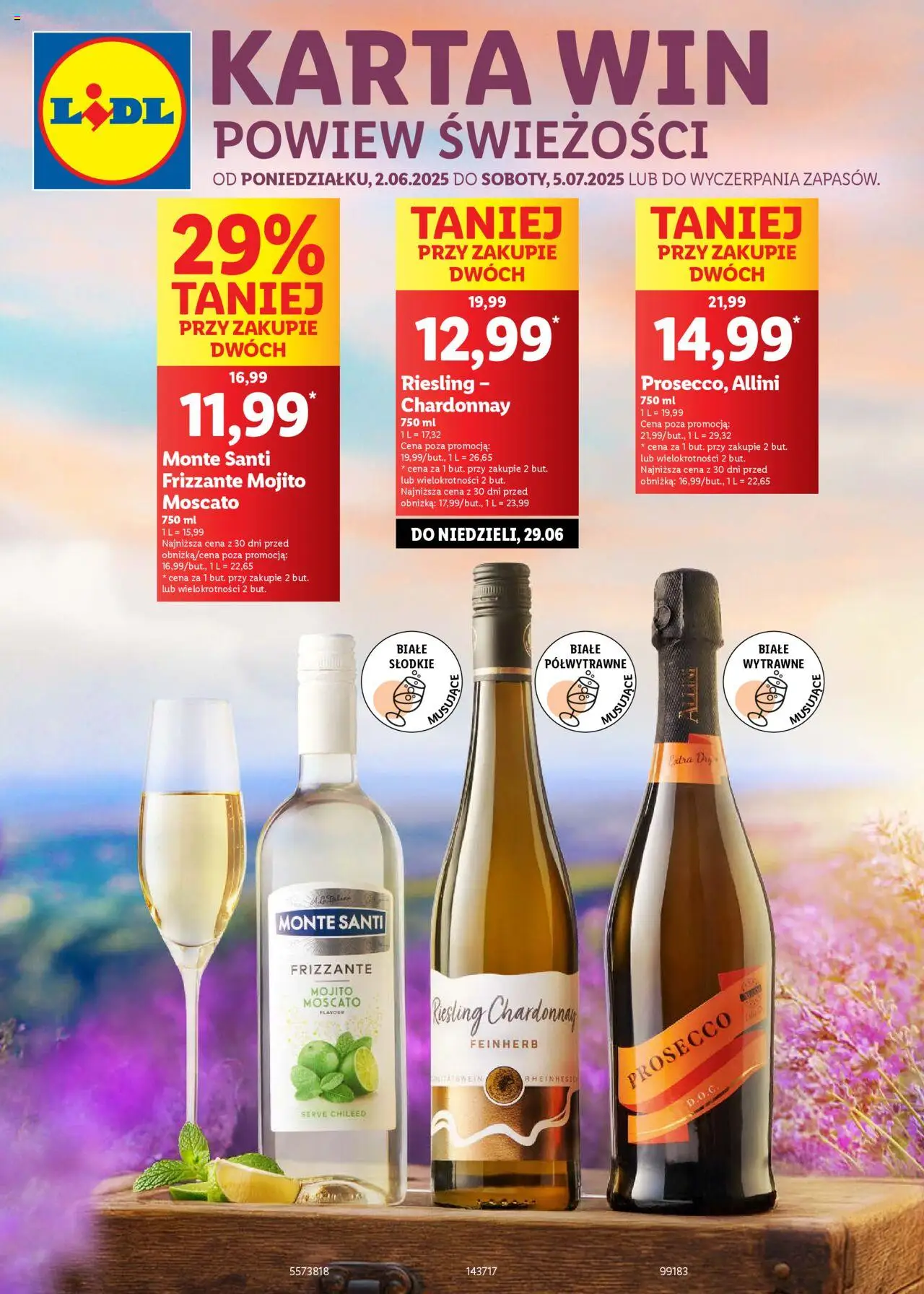 LIDL gazetka 02.06.2025 - 05.07.2025 - Najnowsza od czwartku - Numer strony 1 - Riesling, Monte Santi, Chardonnay, Prosecco, Karta, Promocja, Mojito