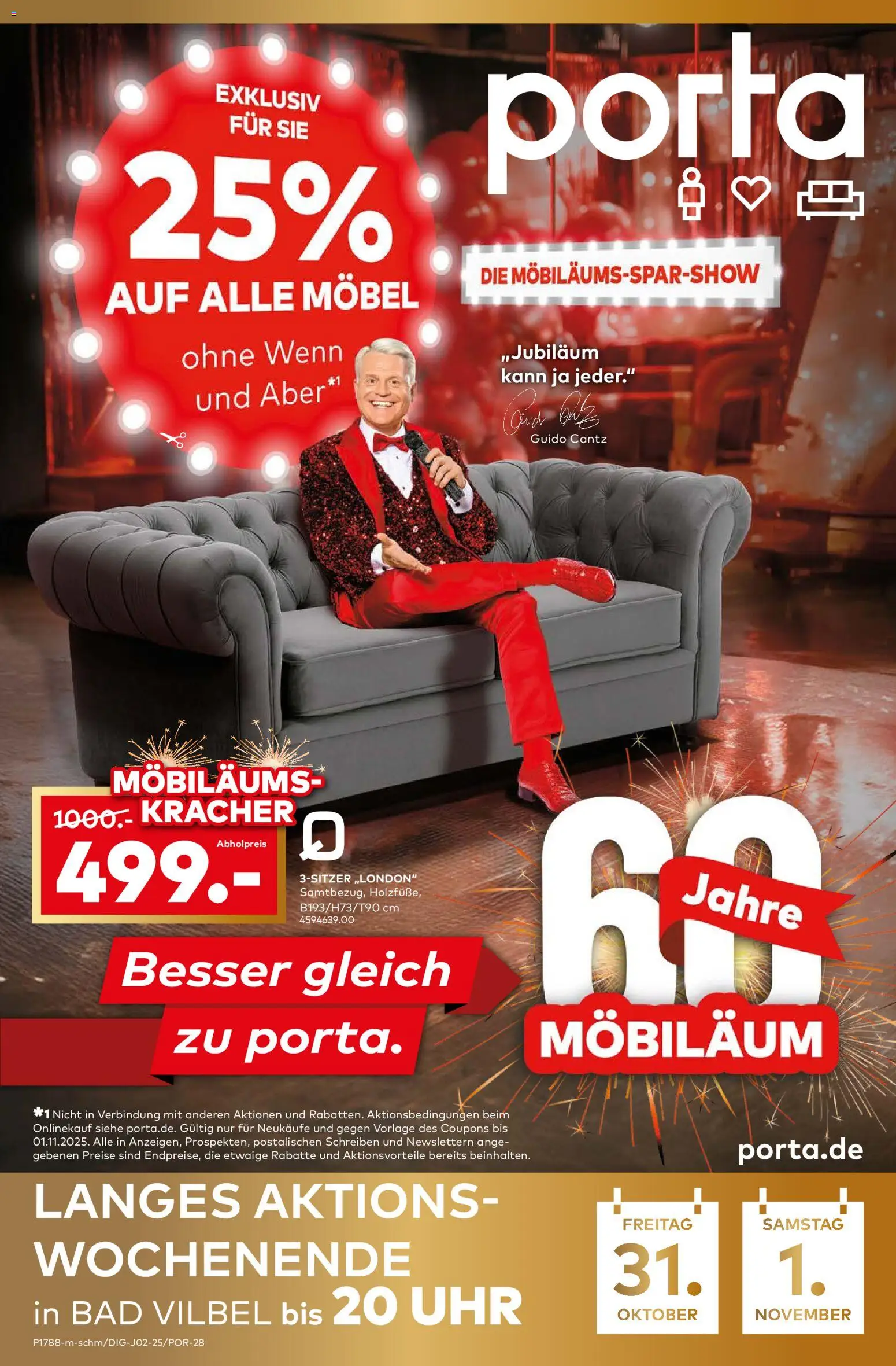 Porta! Möbiläums-Spar-Show mit Guido Cantz und 25% auf ALLE Möbel - Bad Vilbel-Dortelweil (vom 27.10.2025 - 02.11.2025)