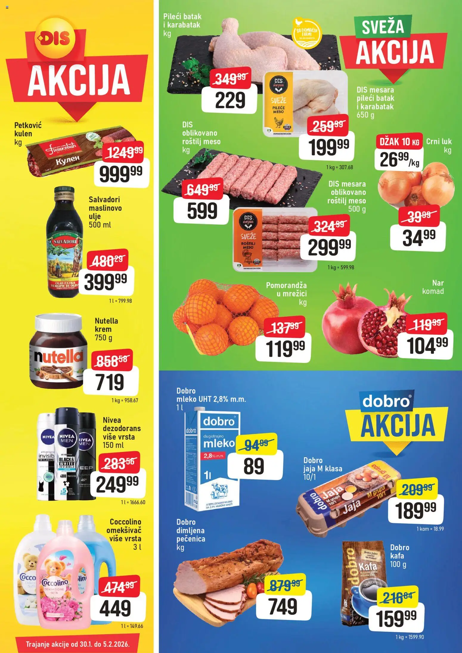 Pregled Super DIS kataloga - važi od 30.01.2026 - Crni luk, Nutella, Dezodorans, Jaja, Meso, Ulje, Pečenica, Omekšivač