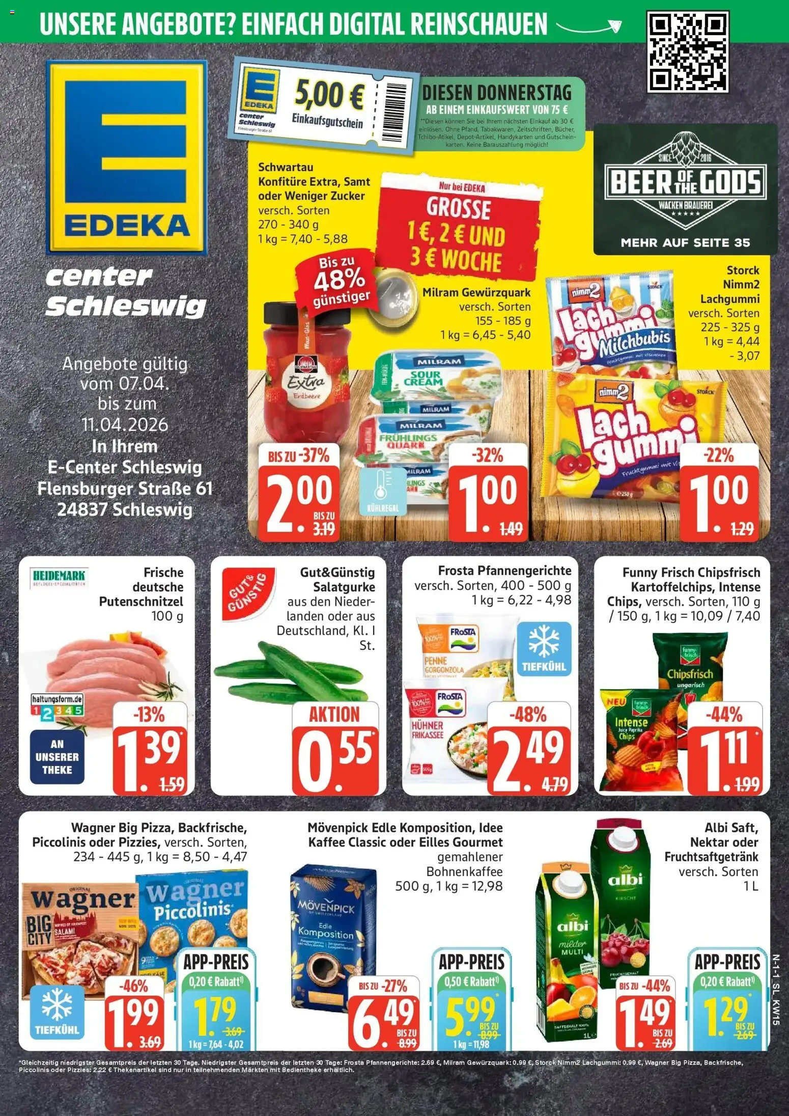Vorschau von dem Prospekt des Geschäftes Edeka, gültig ab dem 05.04.2026 - Pizza, Käse, Frosta, Piccolinis, Funny frisch, Theke, Milram, Idee kaffee