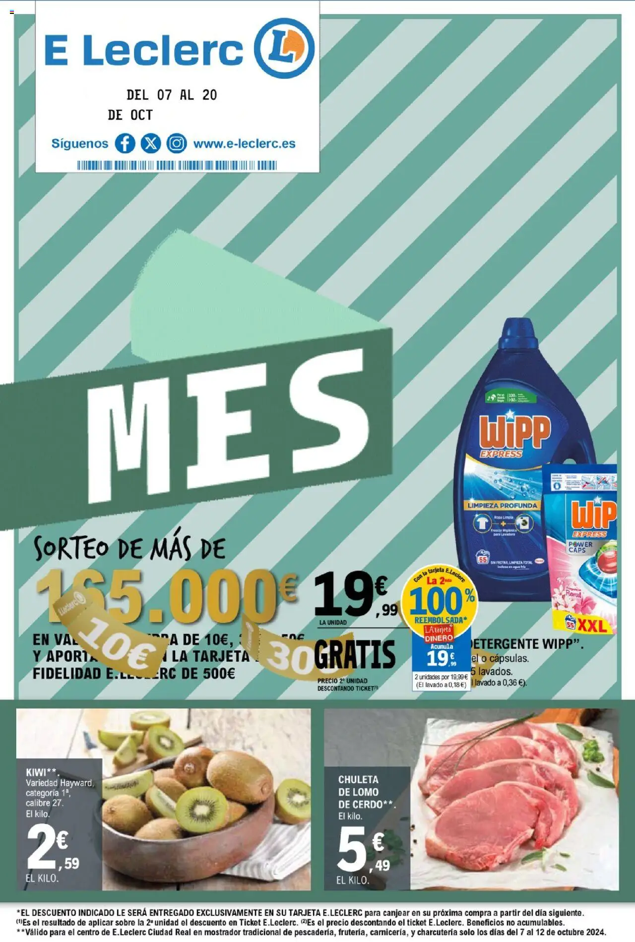E.Leclerc Folleto > 07/10 - 20/10/2025 > Ofertas - Kiwi, Lavadora, Cerdo, Lomo, Detergente