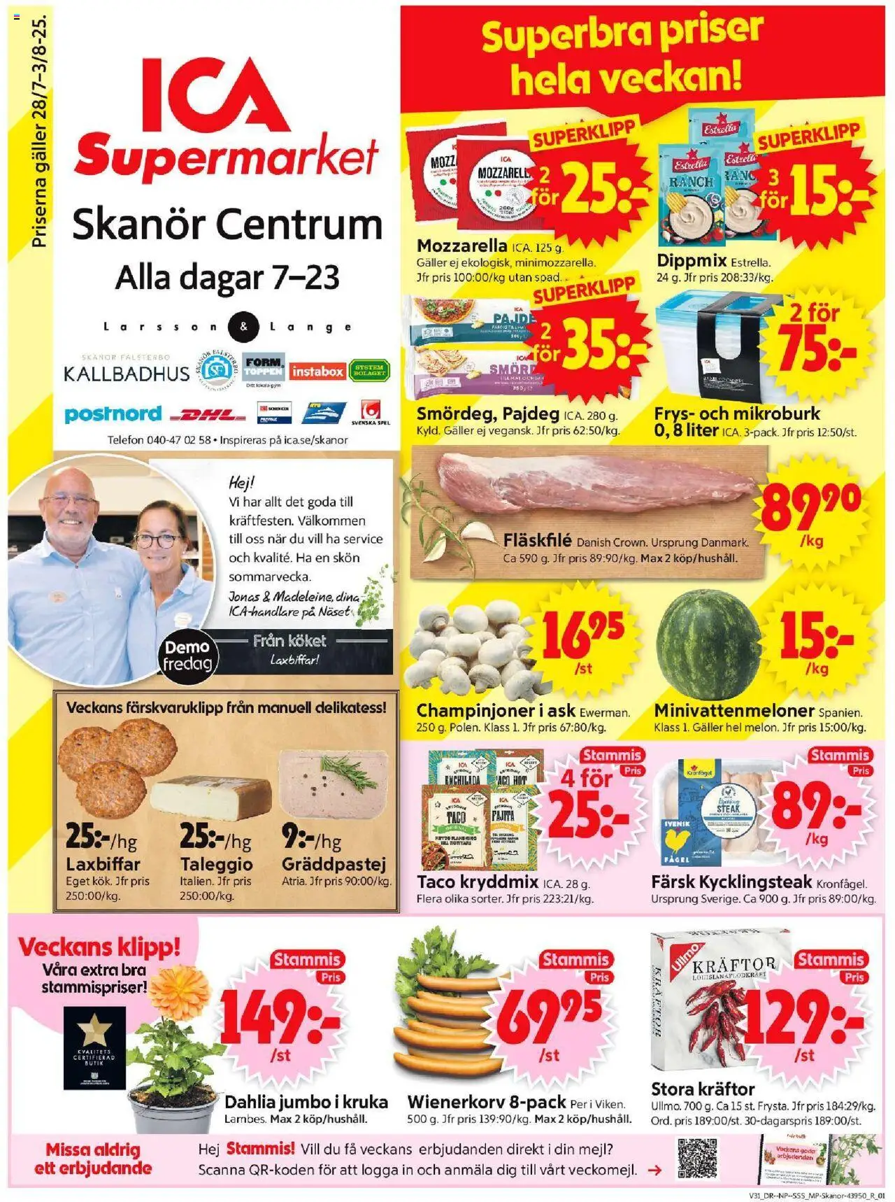 Vellinge är giltig 28/07 2025 > Veckans Erbjudanden gäller från 28/07/2025 till 03/08/2025 sidnummer 1 - Spel, Telefon, Mozzarella, Kräftor, Kruka, Champinjoner, Wienerkorv, Fläskfilé
