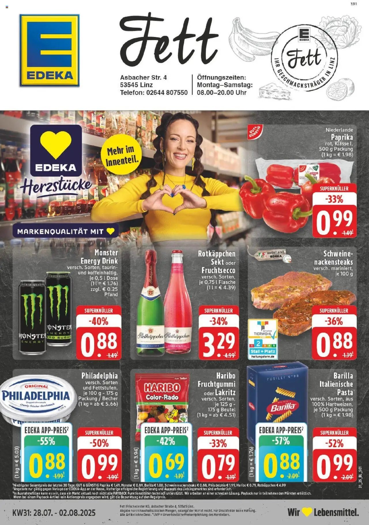 EDEKA Prospekt ab 27.07.2025 - Prospekt Linz Am Rhein Online - Telefon, Pasta, Haribo, Granatapfel, Philadelphia, Rotkäppchen, Energy, Fruchtsecco
