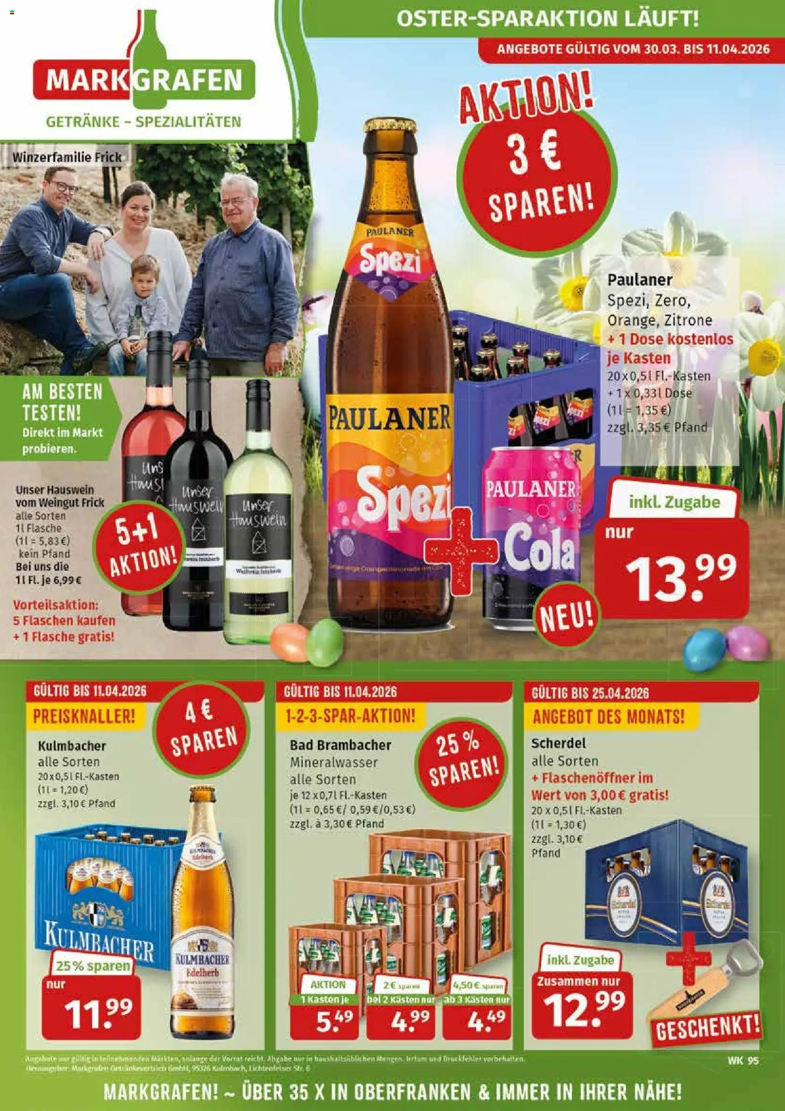 Vorschau von dem Prospekt des Geschäftes Markgrafen, gültig ab dem 30.03.2026 - Bad, Cola, Mineralwasser, Paulaner spezi, Zitrone, Paulaner, Spezialitäten