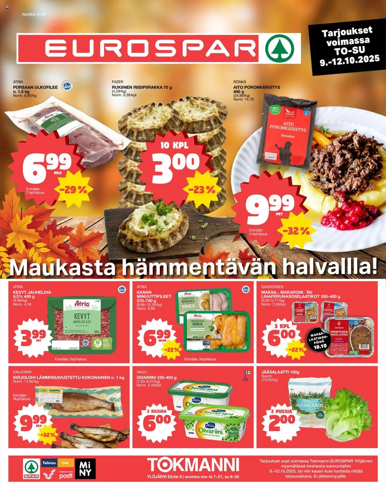 Tokmanni-kaupan EUROSPAR Ylöjärvi Ruokasanomat voimassa 09/10/2025 - Sivulla 1