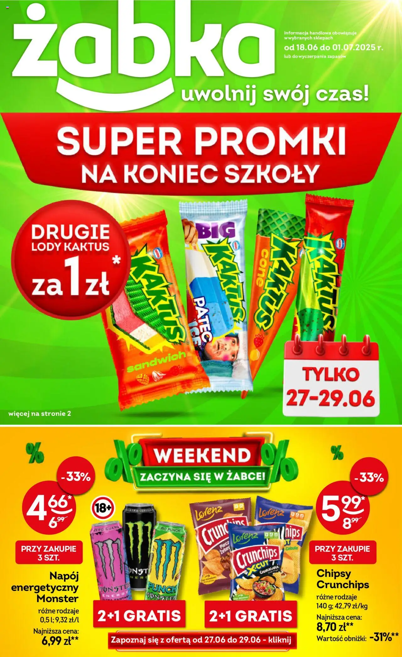Żabka Gazetka od 18.06.2025 - Nowa Gazetka - Numer strony 1 - Piwo, Mango, Kiełbasa, Chipsy, Kiełbasa śląska, Kiełbasa śląska morliny, Lech, Fanta