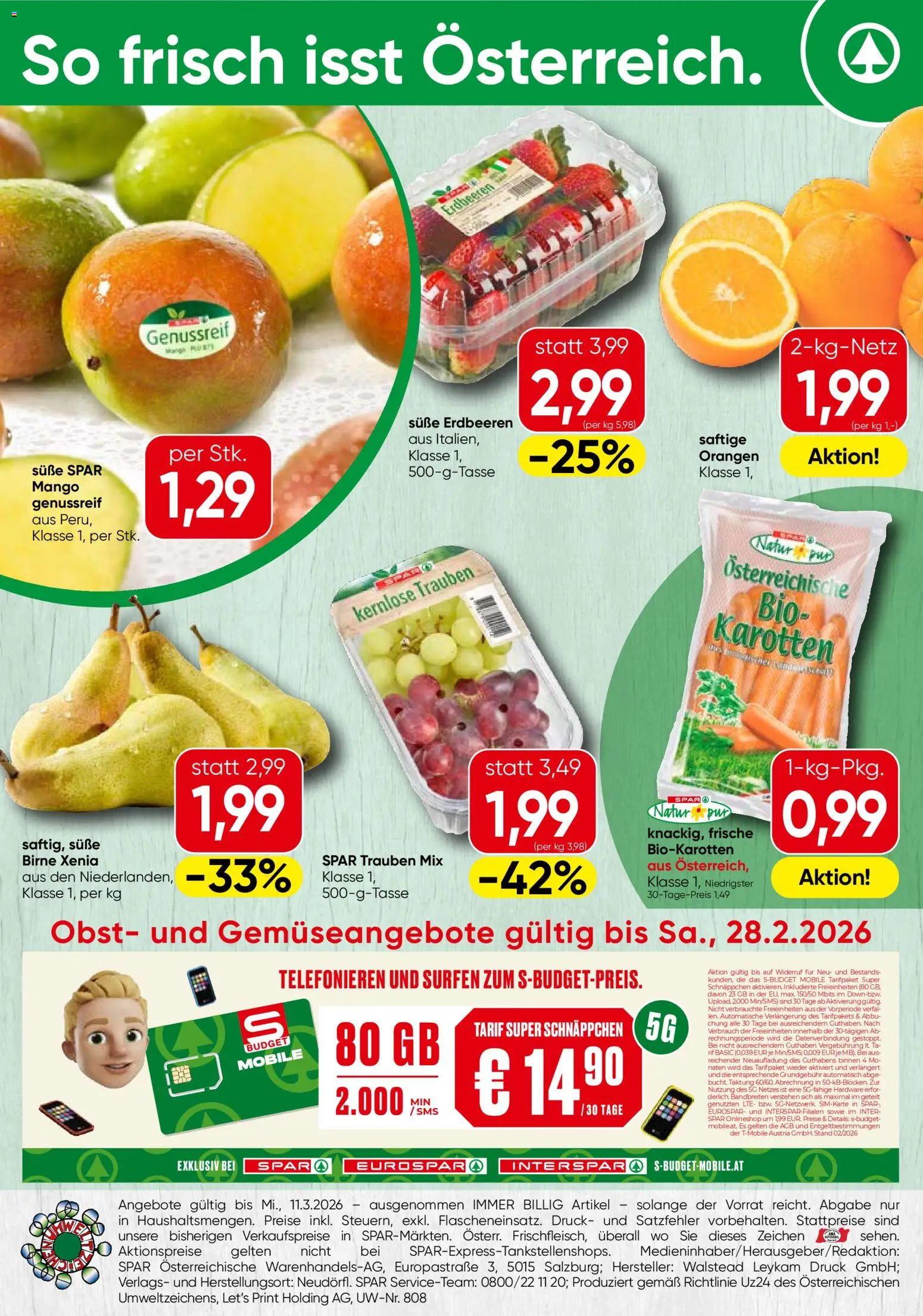Vorschau der Angebote: Spar Obst & Gemüse gültig ab 23.02.2026