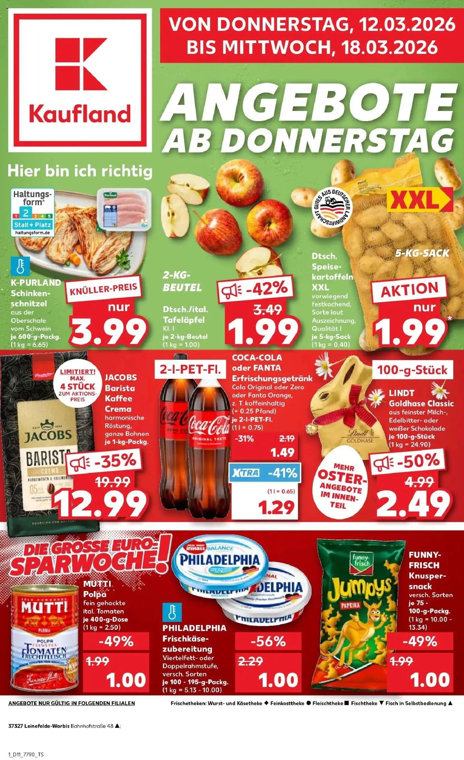 Vorschau von dem Prospekt des Geschäftes Kaufland, gültig ab dem 12.03.2026 - Kaffee, Schokolade, Fisch, Wurst, Lindt, Milch, Funny frisch, Kartoffeln