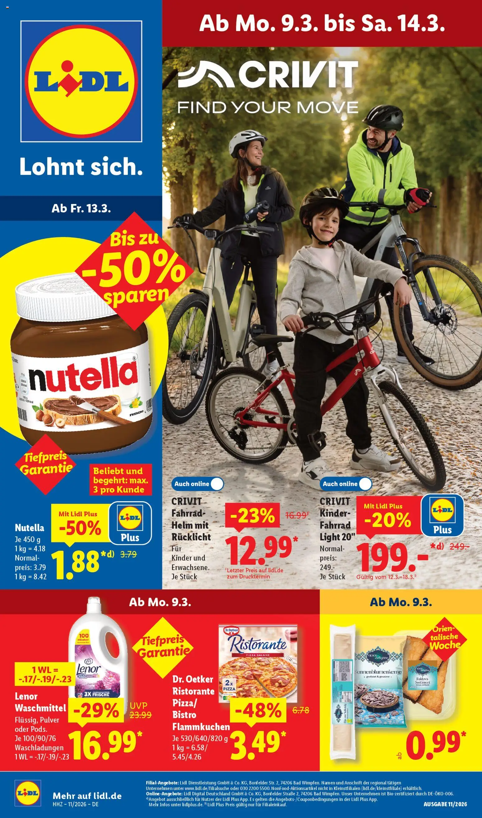 Vorschau von dem Prospekt des Geschäftes Lidl, gültig ab dem 09.03.2026 - Pizza, Bad, Nutella, Ristorante, Waschmittel, Lenor