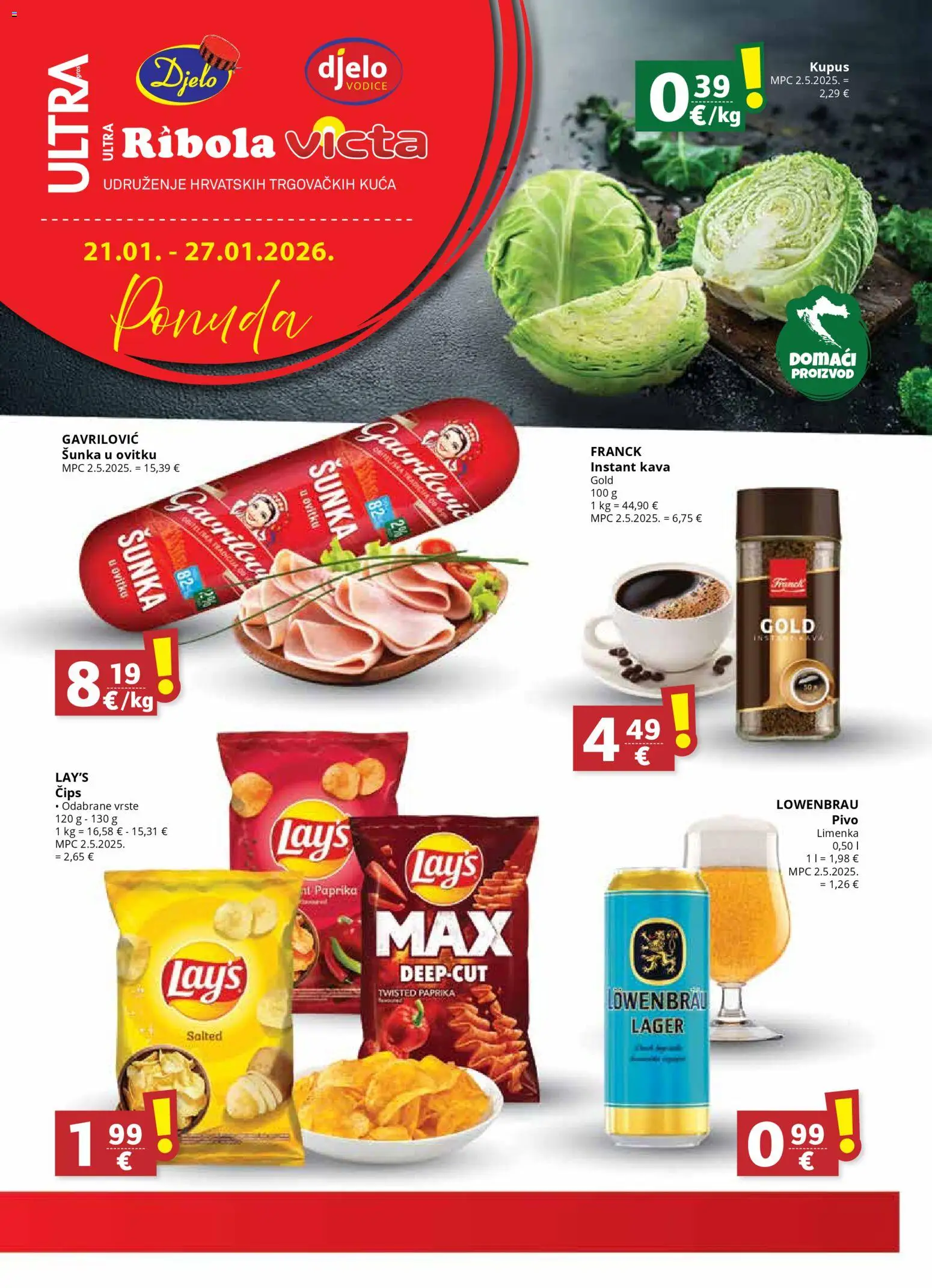 Pregled letka Katalog trgovine Ribola vrijedi od 21.01.2026 - Kava, Paprika, Pivo, Kupus, Čips, Šunka, Instant kava, Lager