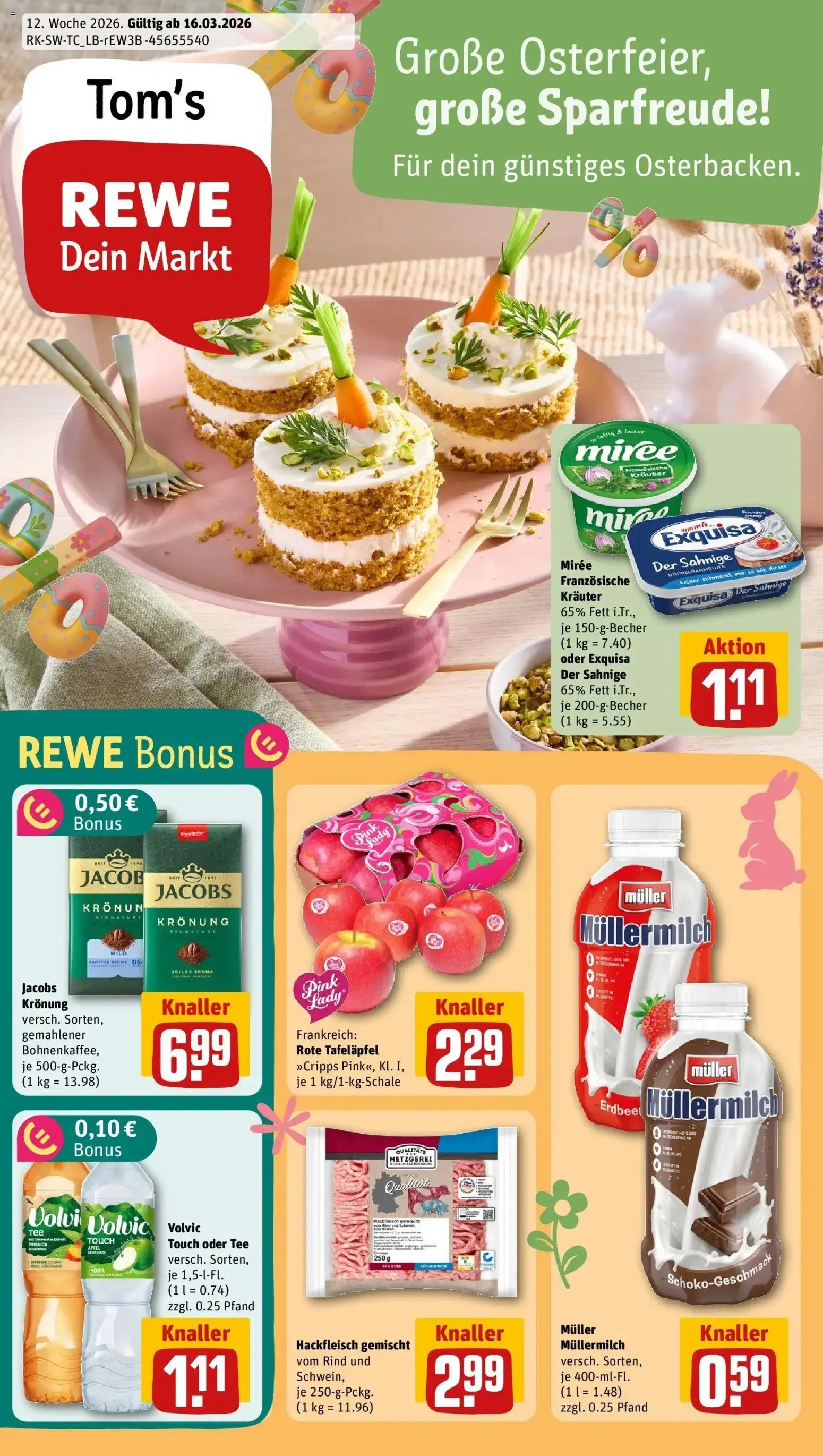 Vorschau von dem Prospekt des Geschäftes Rewe, gültig ab dem 15.03.2026 - Wein, Tee, Hackfleisch, Pfirsich, Zucker, Müllermilch, Exquisa, Volvic touch