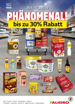 Vorschau des Merkblatts Aktionen Phänomenal Schlieren, Gossau SG, Frauenfeld, Rapperswil-Jona, Sargans, Bern, Brüttisellen, Pratteln, Emmen, Spreitenbach vom Shop Aligro gültig von 26.01.2026 bis 07.02.2026