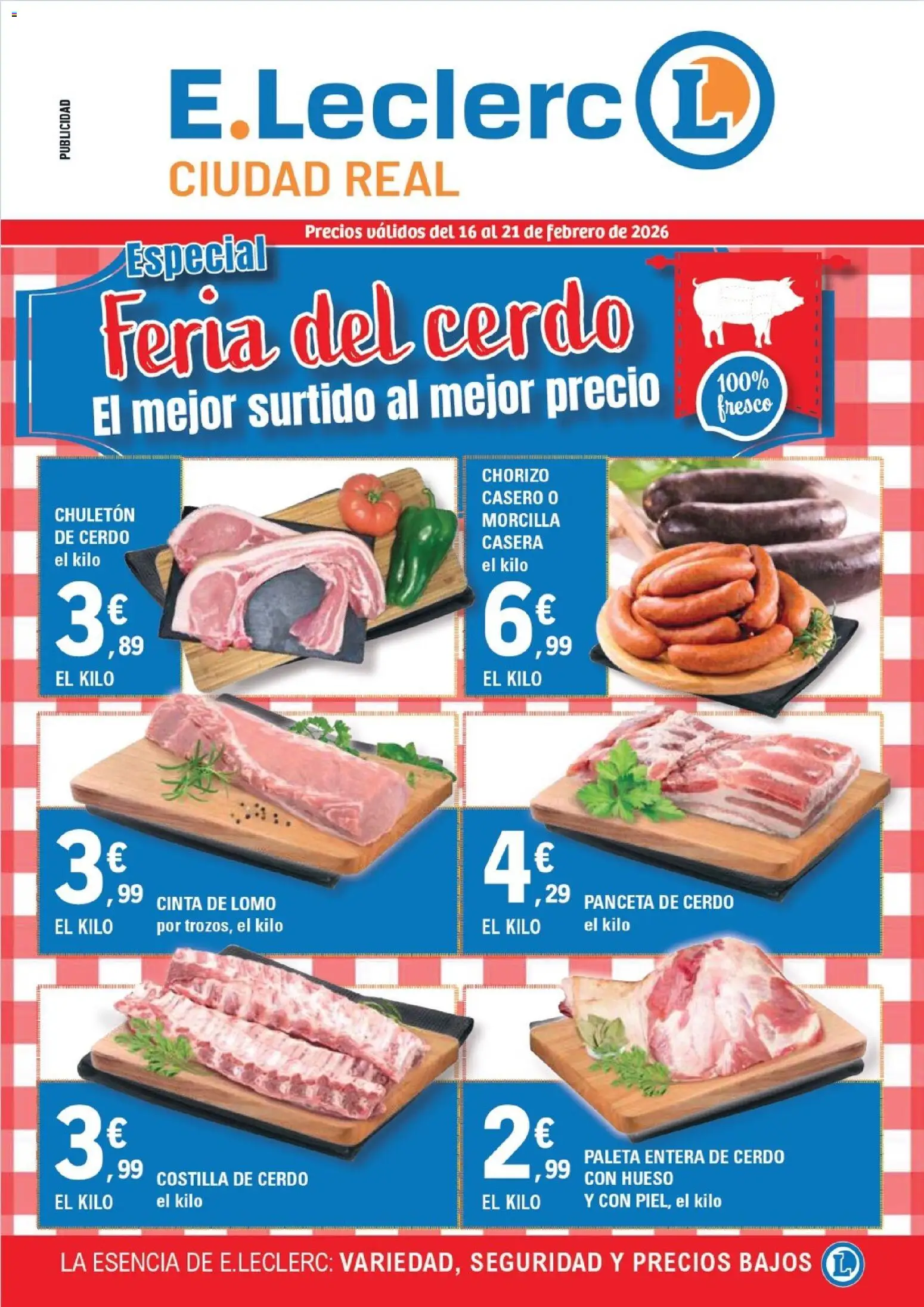 Vista previa del folleto de la tienda E.Leclerc válido desde el 16/02/2026 - Cerdo, Morcilla, Lomo, Panceta, Costilla de cerdo