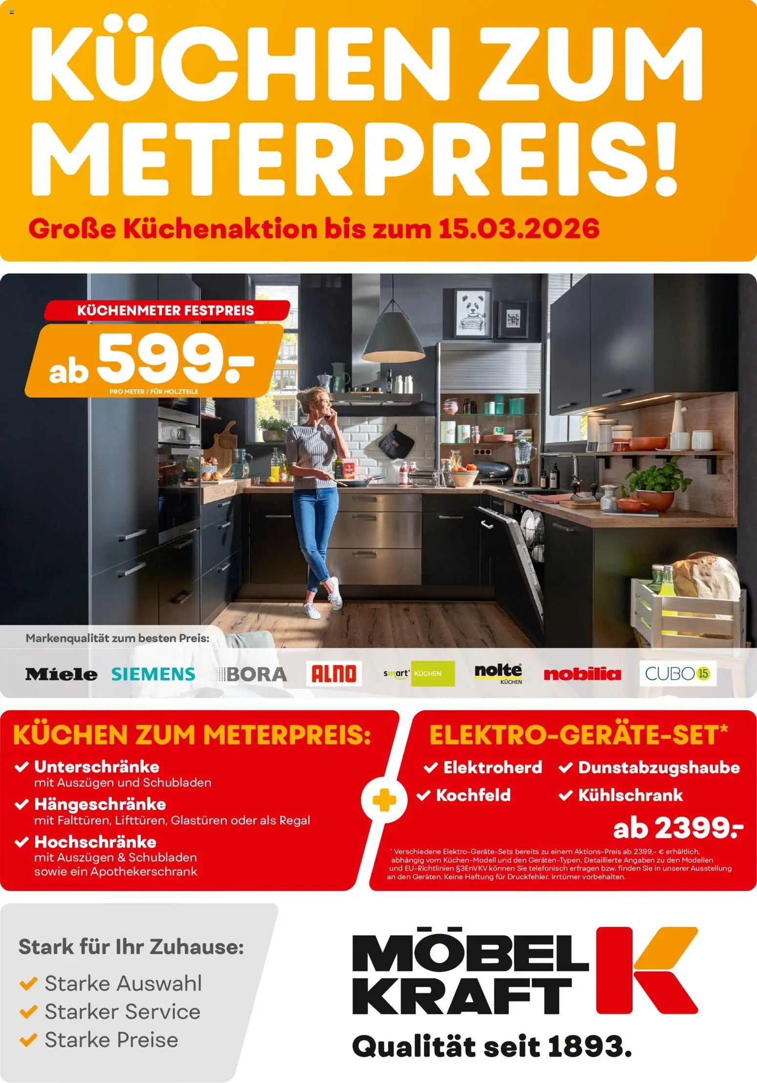 Vorschau von dem Prospekt des Geschäftes Möbel Kraft, gültig ab dem 06.03.2026 - Kühlschrank, Kuchen, Siemens, Miele, Regal, Kochfeld