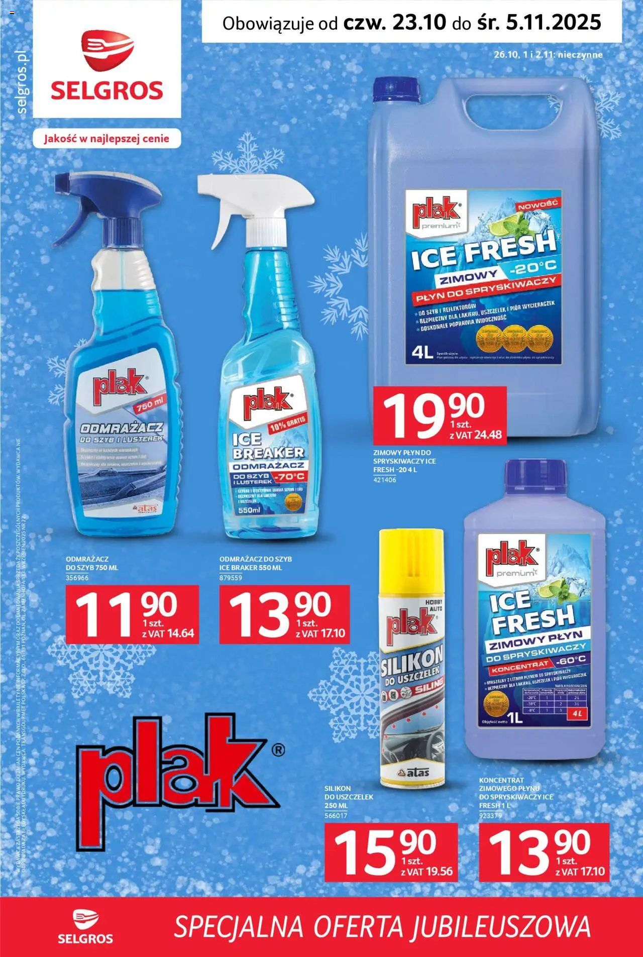 Selgros cash&carry Specjalna Oferta Jubileuszowa od 23.10.2025 - Nowa Gazetka - Numer strony 1 - Płyn do spryskiwaczy, Lód