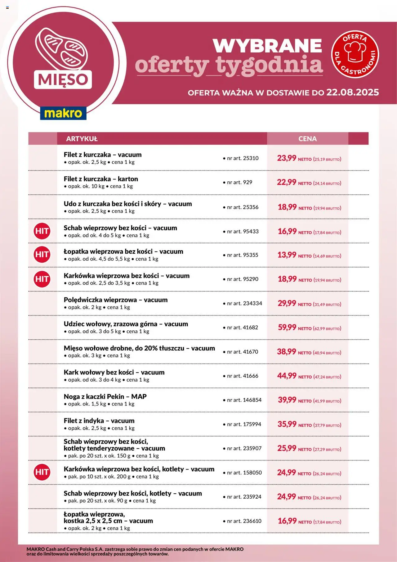 Makro Wybrane oferty tygodnia w dostawie od 16.08.2025 - Nowa Gazetka - Numer strony 1 - Mięso, Schab, Filet z kurczaka, Łopatka wieprzowa, Filet, Karkówka wieprzowa, Noga z kaczki, Schab wieprzowy bez kości