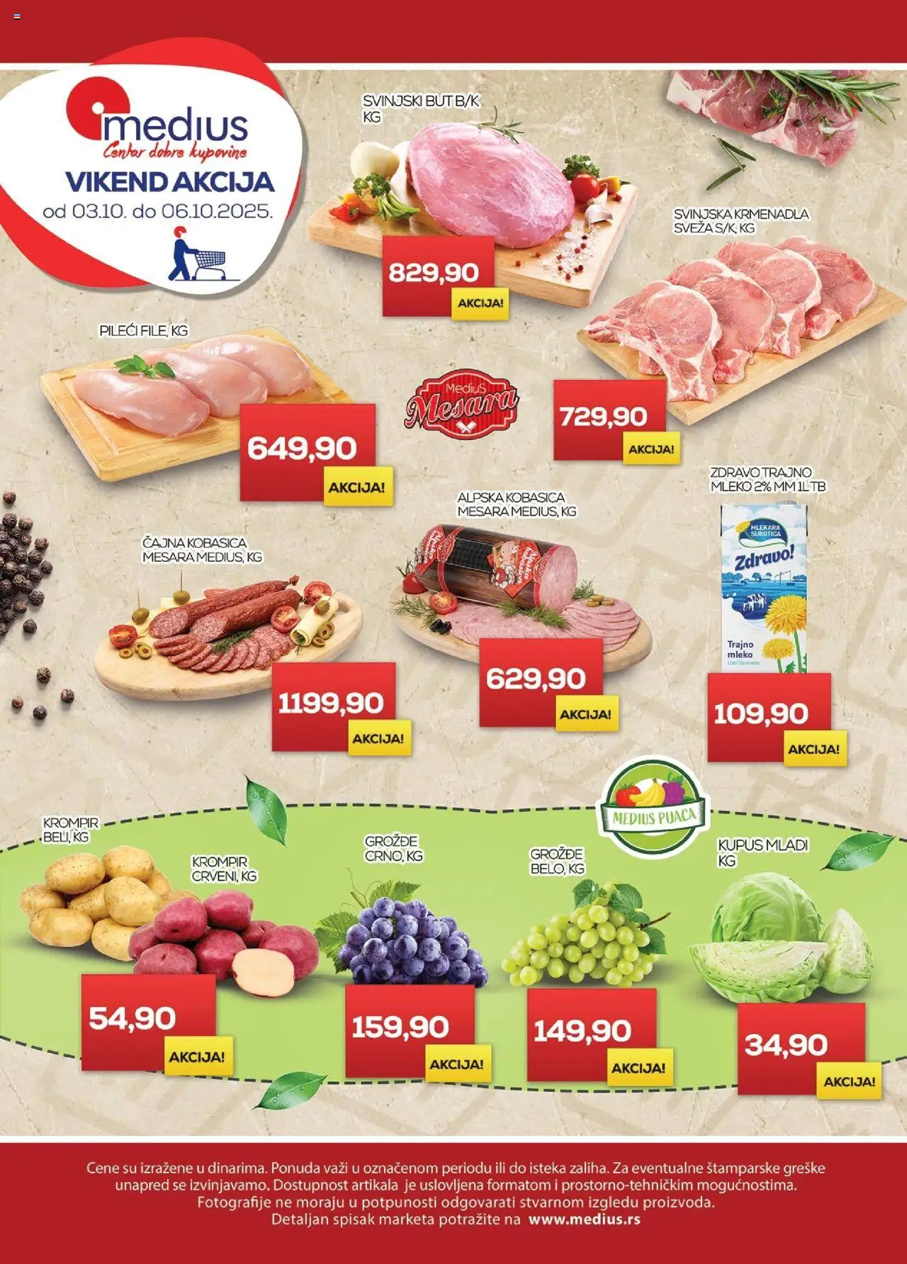 Medius katalog važi od 03.10.2025 - stranica 1 - Krompir, Kupus, Grožđe, Mleko, Svinjski but, Kobasica, Krmenadla, Svinjska krmenadla