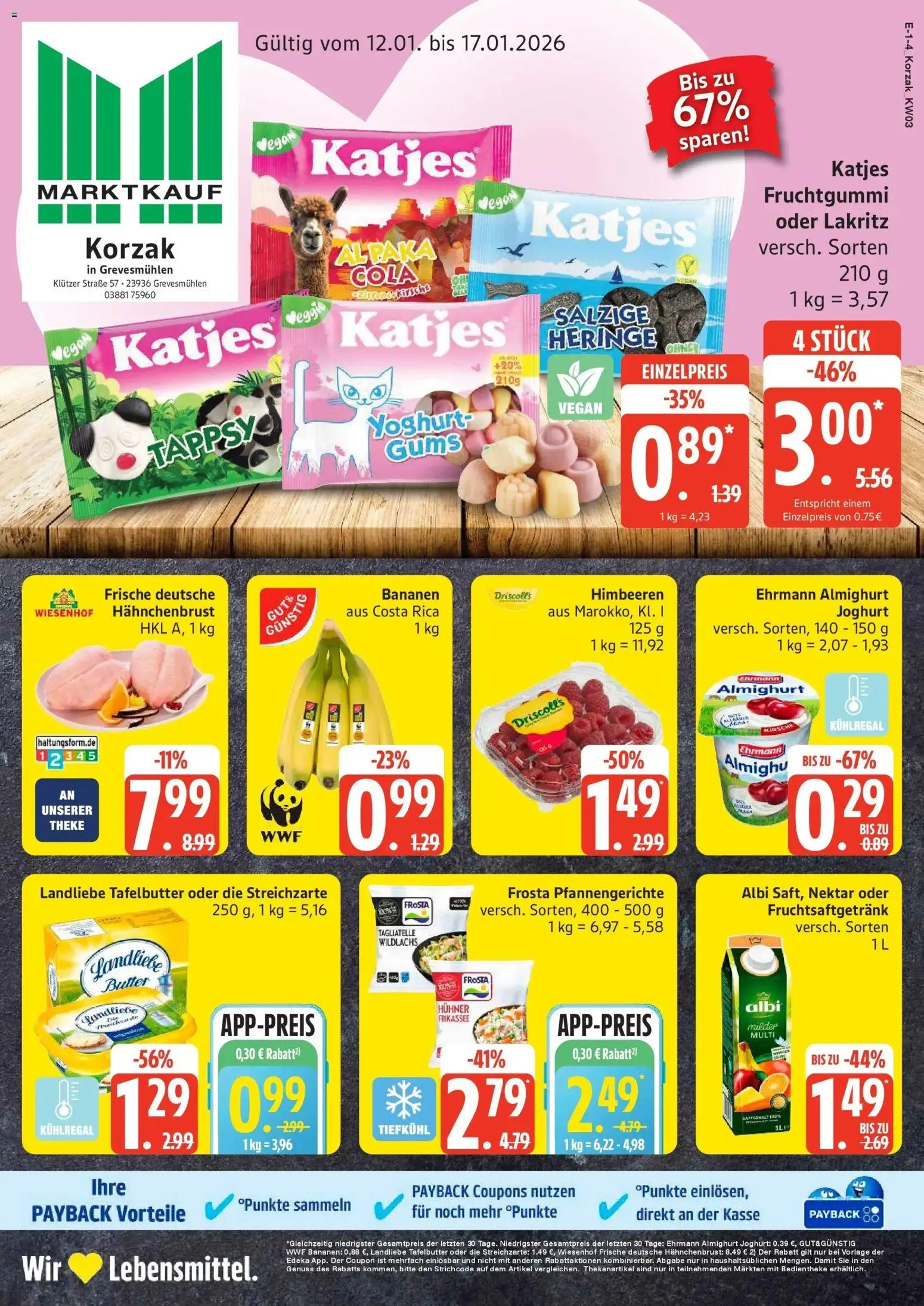 Vorschau von dem Prospekt des Geschäftes Marktkauf, gültig ab dem 11.01.2026 - Butter, Joghurt, Himbeeren, Katjes, Frosta, Theke, Landliebe butter, Ehrmann almighurt