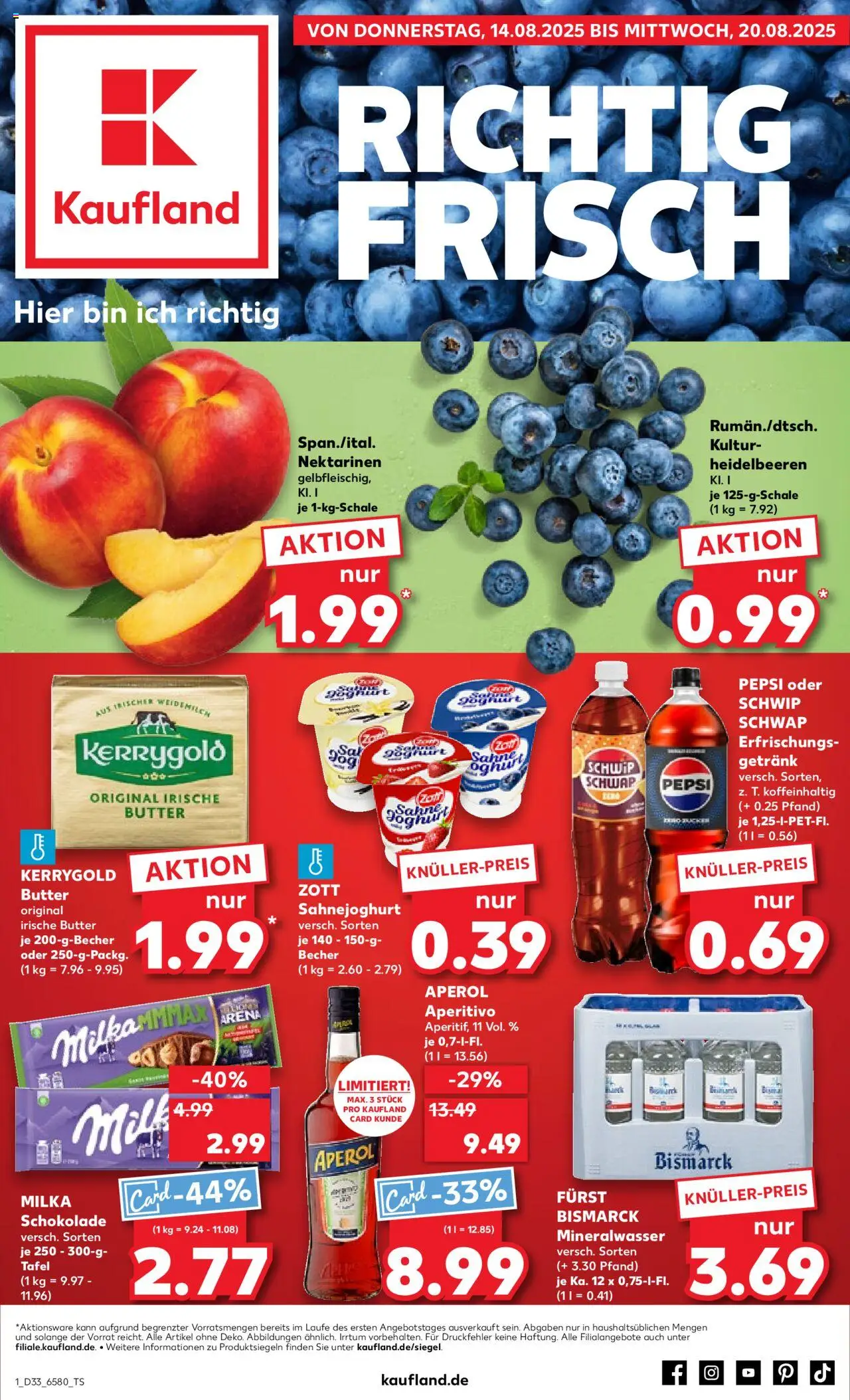 Kaufland DE shop DE Folder Hamburg geldig vanaf 14-08-2025 - Paginanummer 1 - Aperol, Pepsi