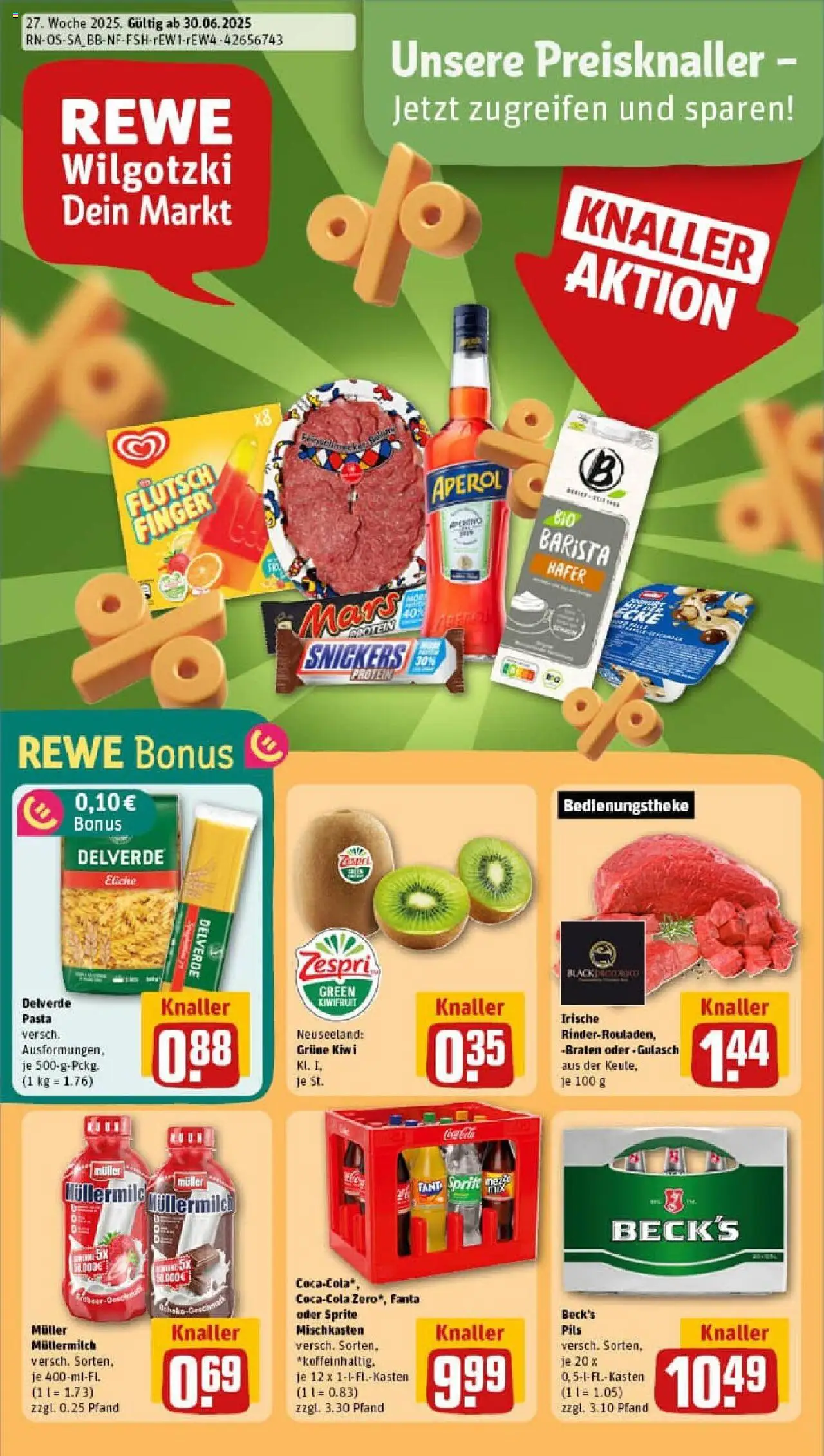 REWE Prospekt ab 29.06.2025 nächste Woche - Prospekt Magdeburg - Pasta, Gulasch, Kiwi, Snickers, Fanta, Sprite, Pils, Muller mullermilch