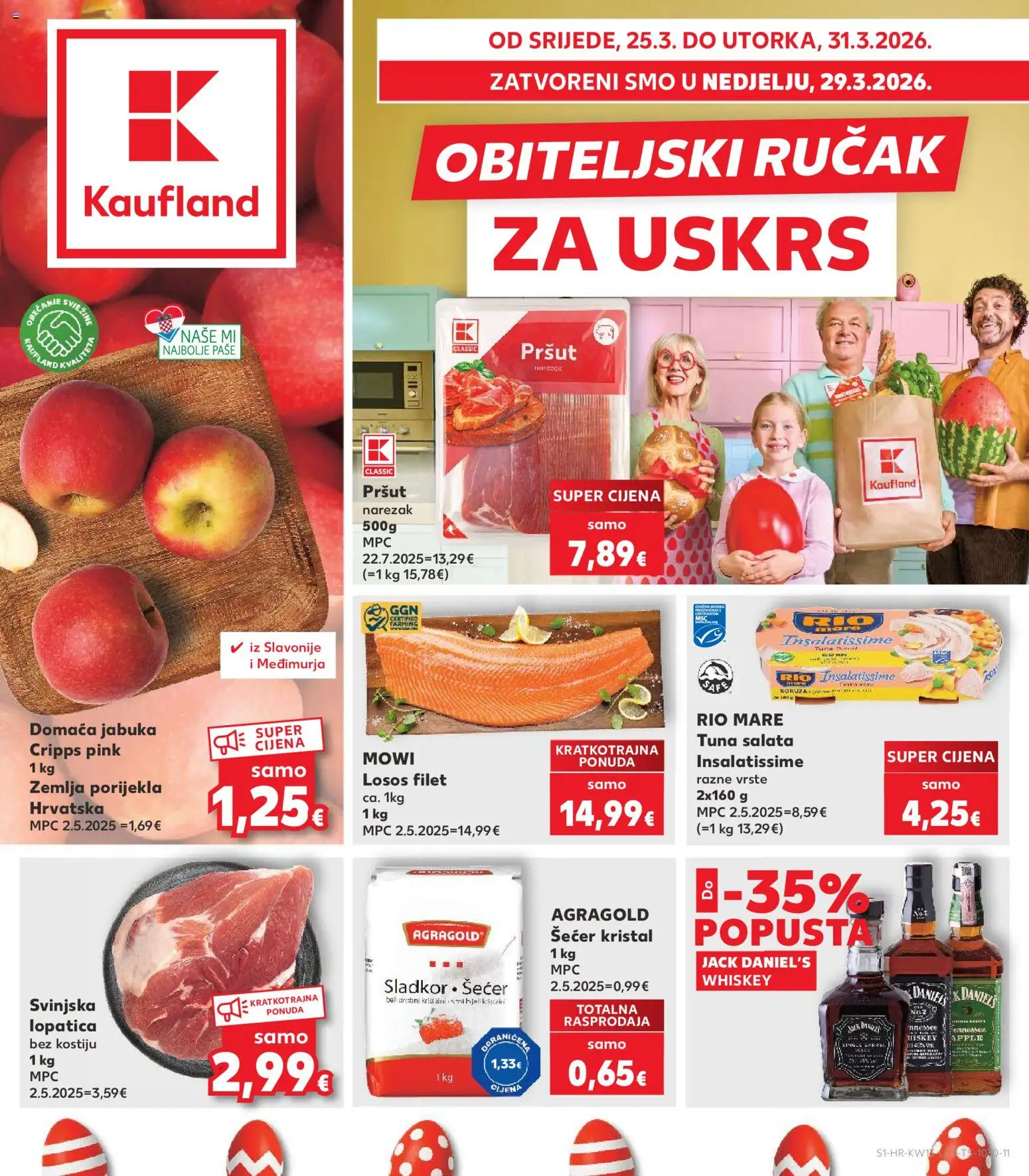 Pregled letka Split-Ravne njive trgovine Kaufland vrijedi od 25.03.2026 - Salata, Jabuka, Pršut, Šećer, Rio Mare, Svinjska lopatica, Lopatica, Narezak
