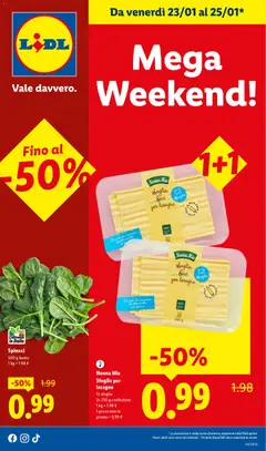 Anteprima dell'opuscolo Volantino Mega Weekend dal negozio Lidl valido da 23/01/2026