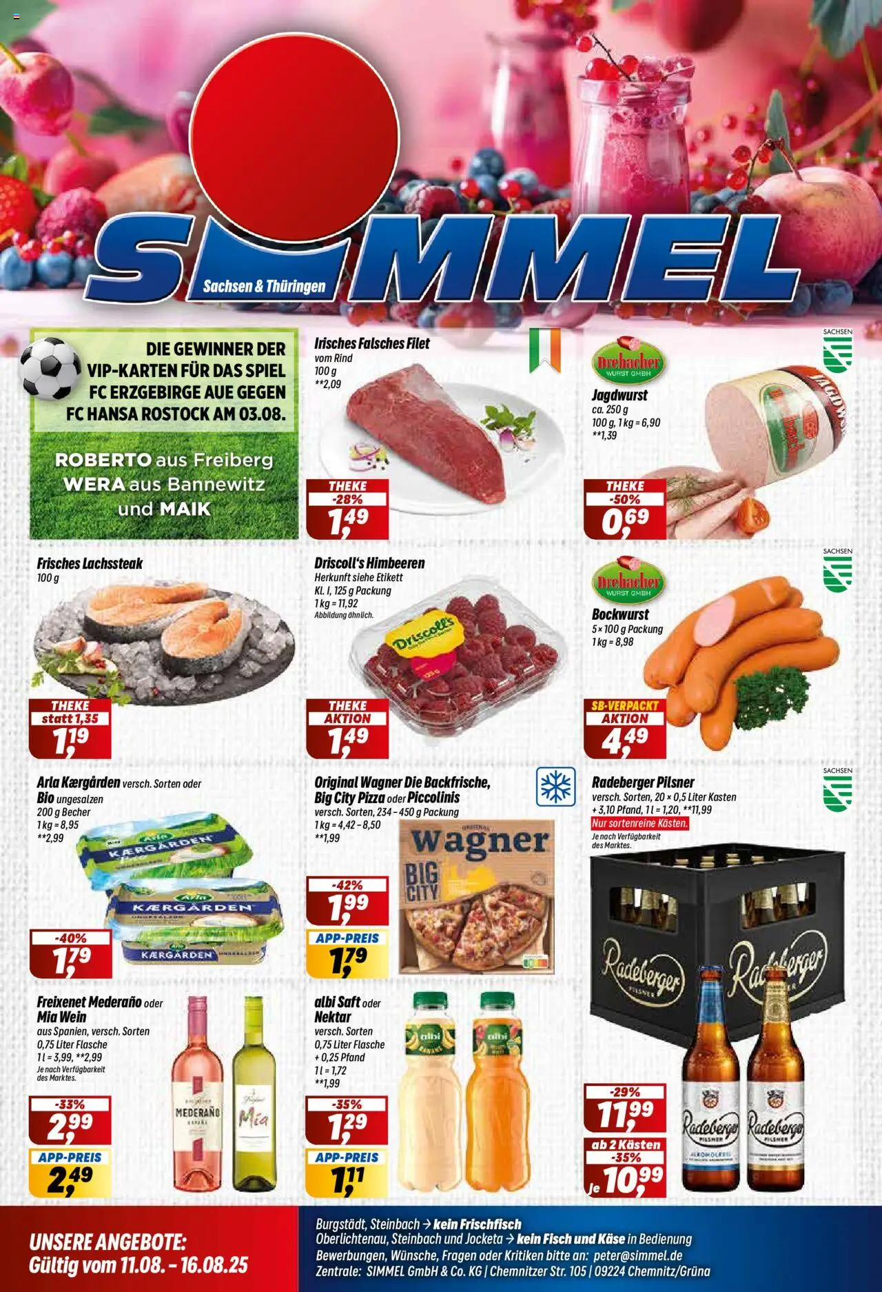 Simmel Prospekt (vom 11.08.2025 - 16.08.2025) - Fisch, Wurst, Bockwurst, Theke, Freixenet, Saft, Radeberger pilsner, Freixenet mederano
