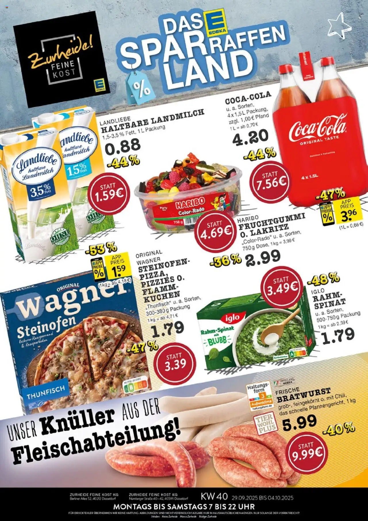 Edeka Zurheide Prospekt (vom 29.09.2025 - 04.10.2025) - Pizza, Uhr, Kuchen, Haribo, Bratwurst, Thunfisch, Wagner pizza, Iglo