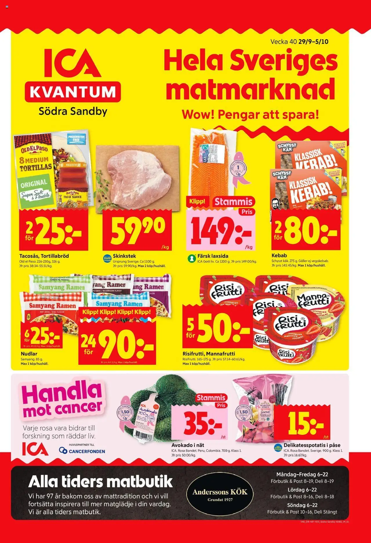 Södra Sandby är giltig 29/09 2025 > Veckans Erbjudanden gäller från 29/09/2025 till 05/10/2025 sidnummer 1 - Potatis, Avokado, Galler, Tortillabröd