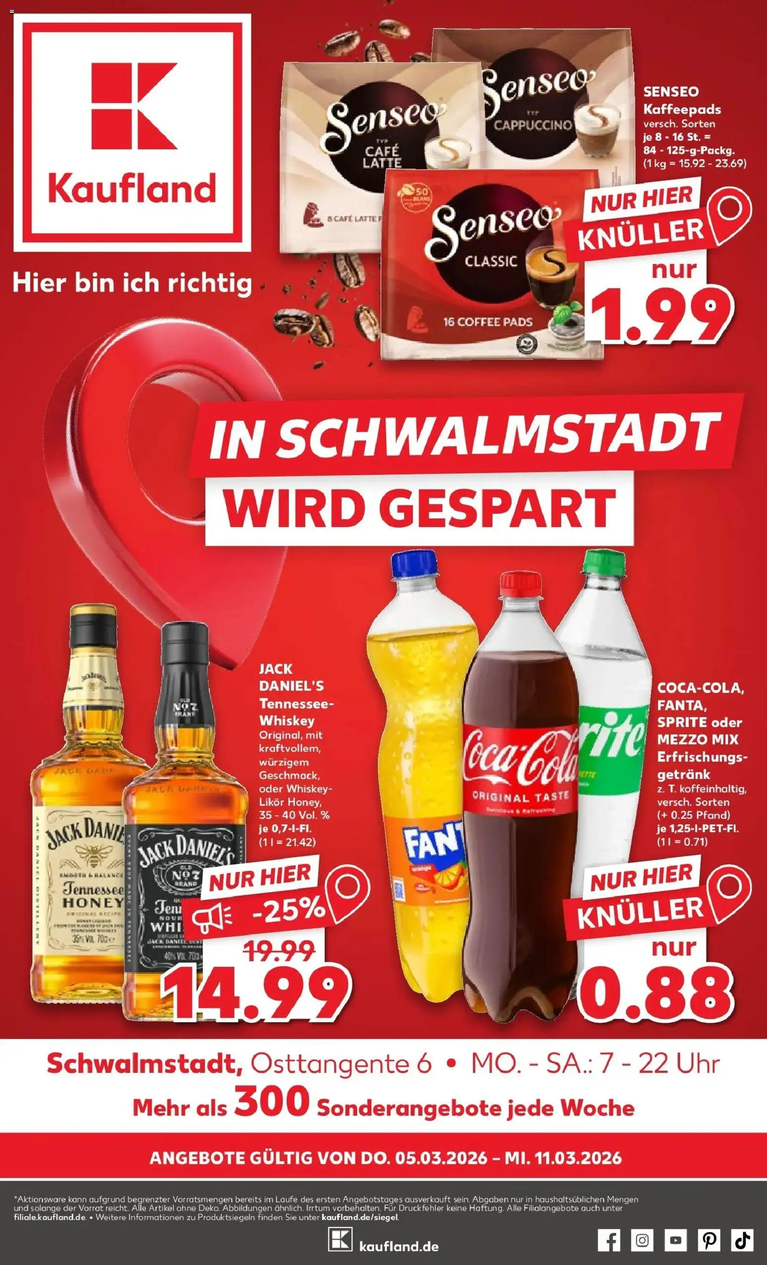 Vorschau von dem Prospekt des Geschäftes Kaufland, gültig ab dem 05.03.2026 - Whiskey, Senseo, Mezzo mix, Likör, Kaffeepads, Jack Daniel's, Senseo kaffeepads, Oder mezzo mix