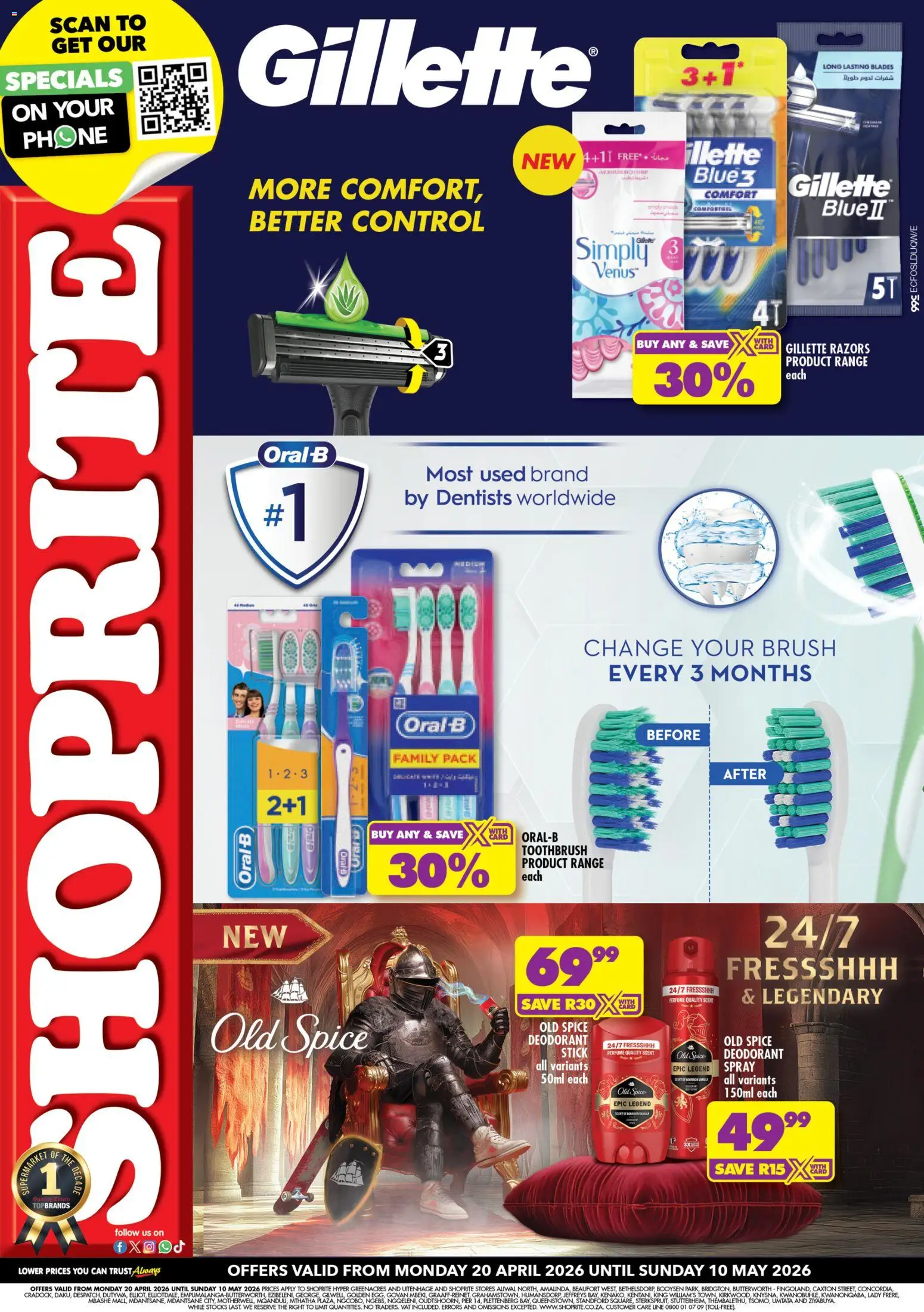 Preview of Shoprite flyer valid from 20/04/2026 - Phone, Perfume, Deodorant, Razors, Toothbrush, Brush