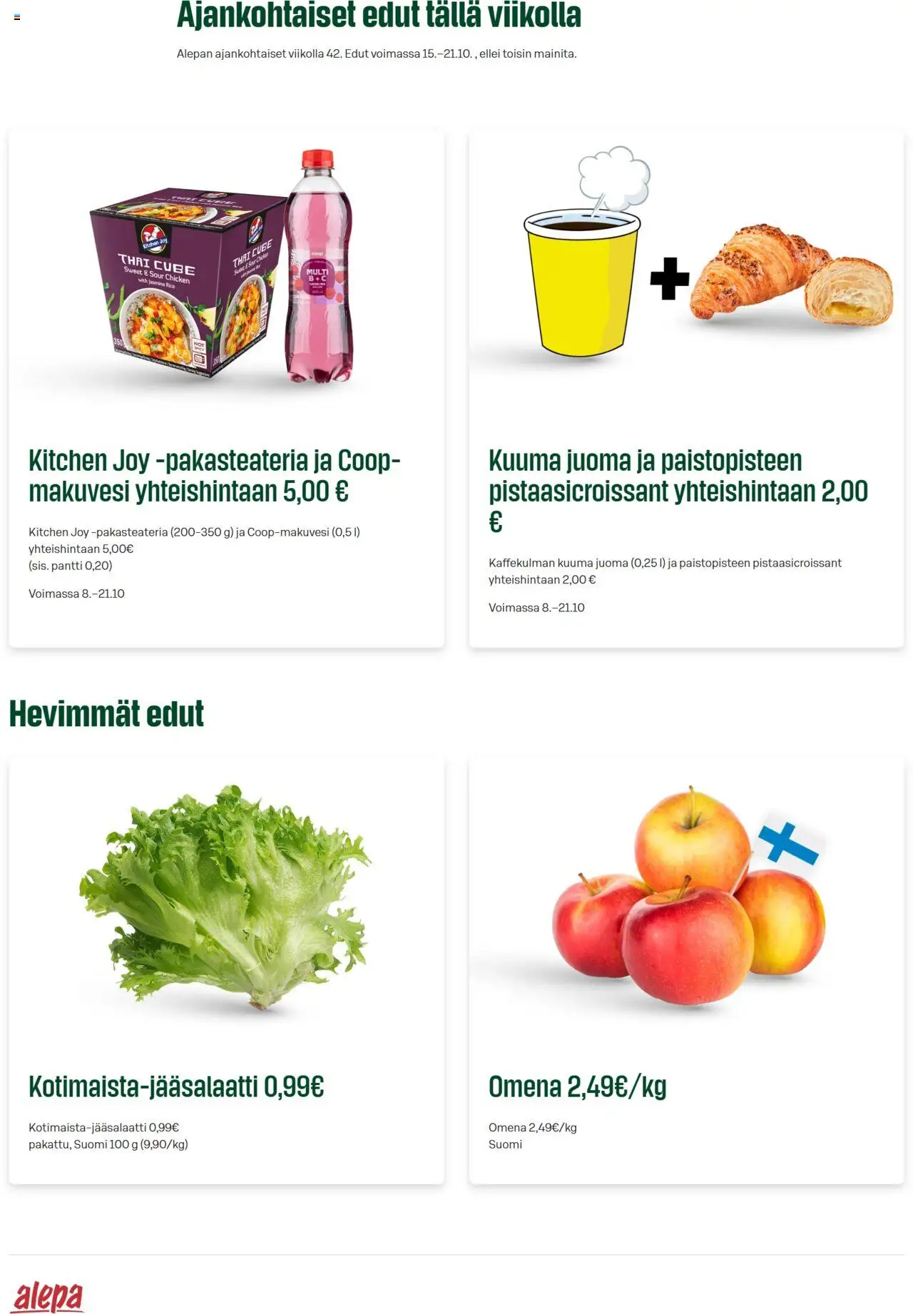 Alepa-kaupan Tarjoukset voimassa 15/10/2025 - Sivulla 1