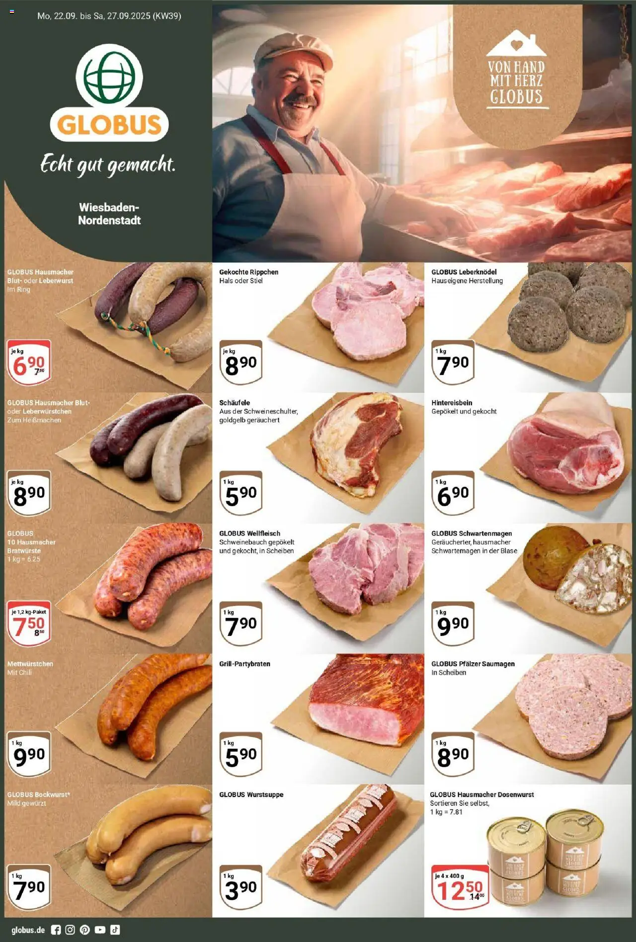 Globus Prospekt ab Montag 21.09.2025 > Prospekt Wiesbaden-Nordenstadt - Chili, Schweinebauch, Leberknödel